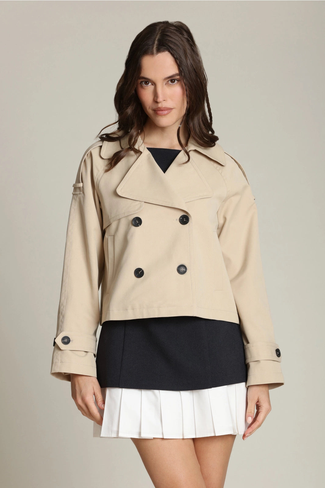 Cotton Blend Cropped Trench Coat