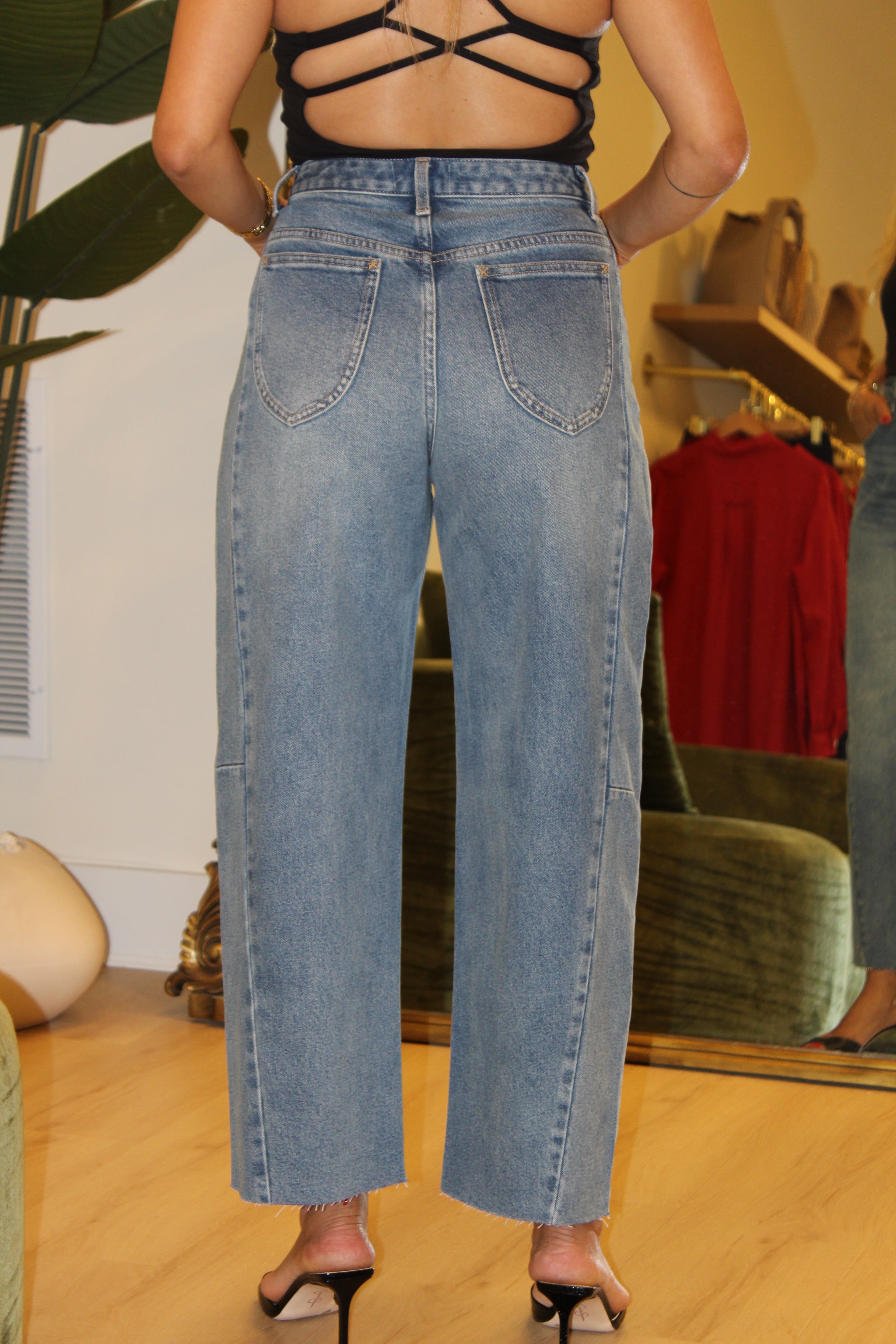 Medium Wash Denim Barrel Pants