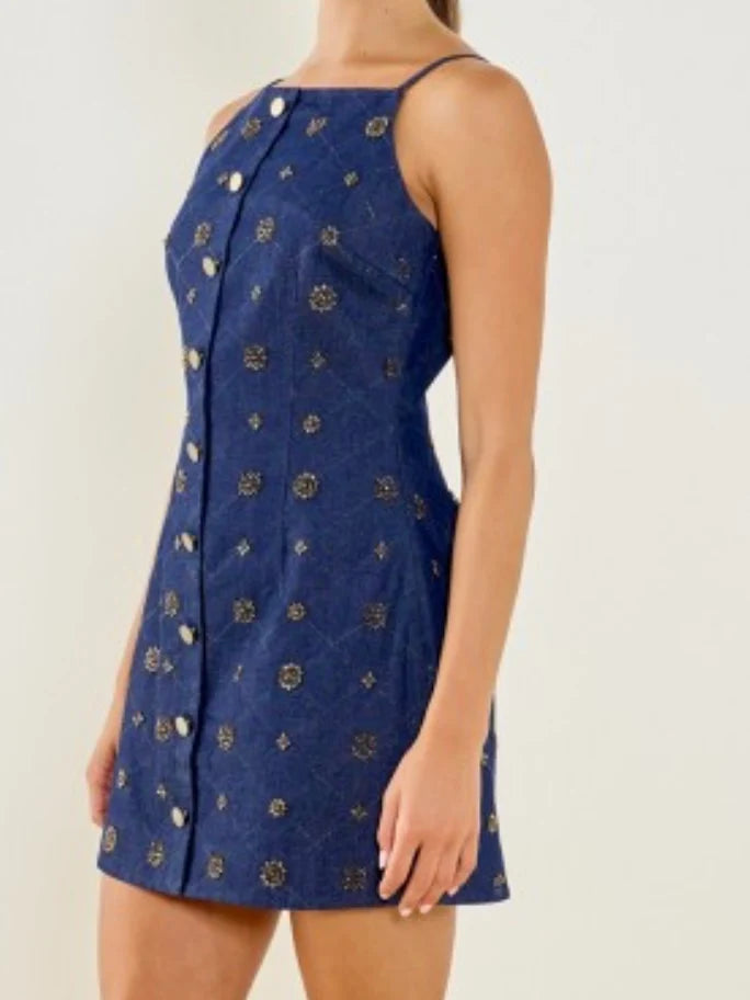 Denim Embellished Mini Dress