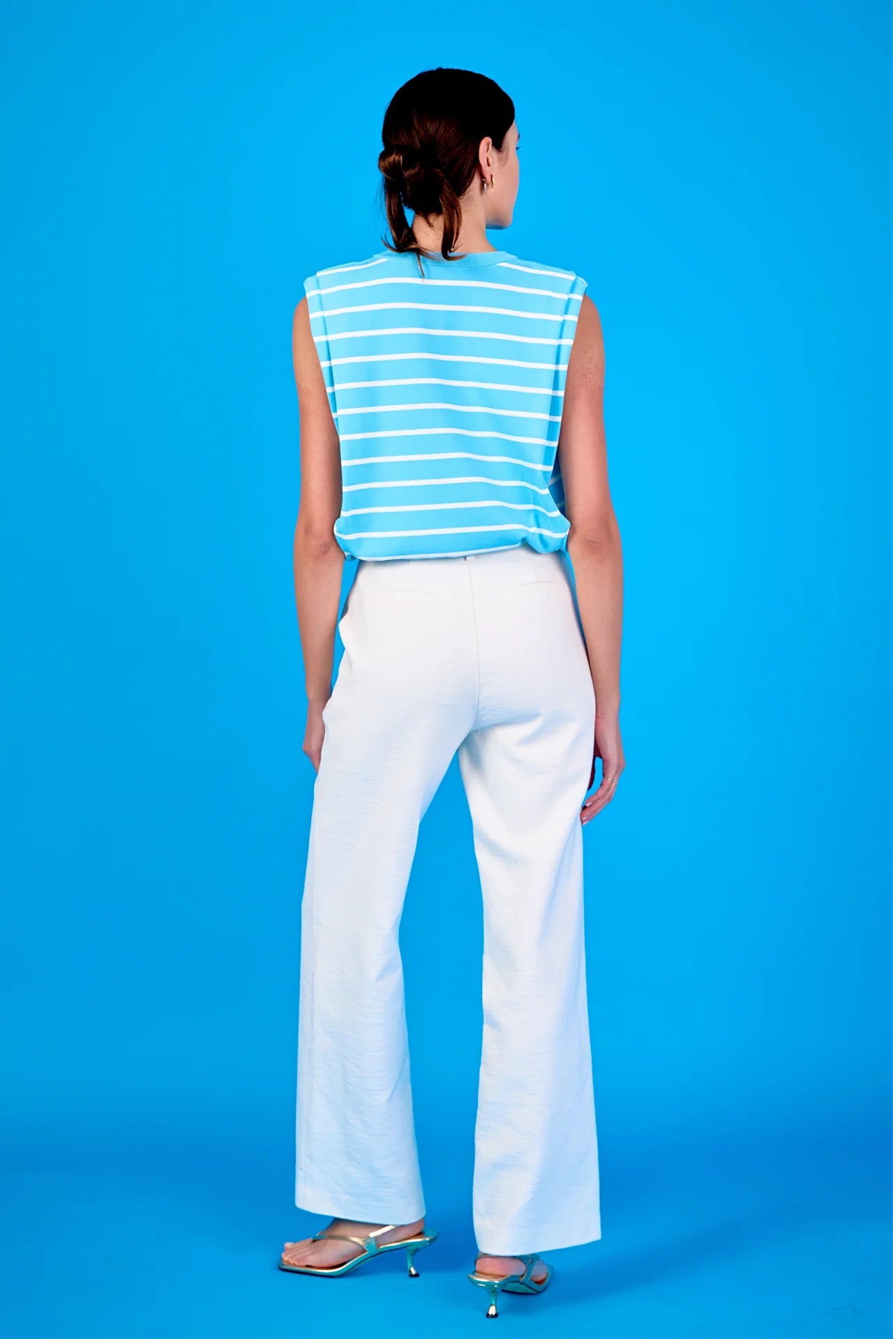 Striped Sleeveless Pleated Knit Top