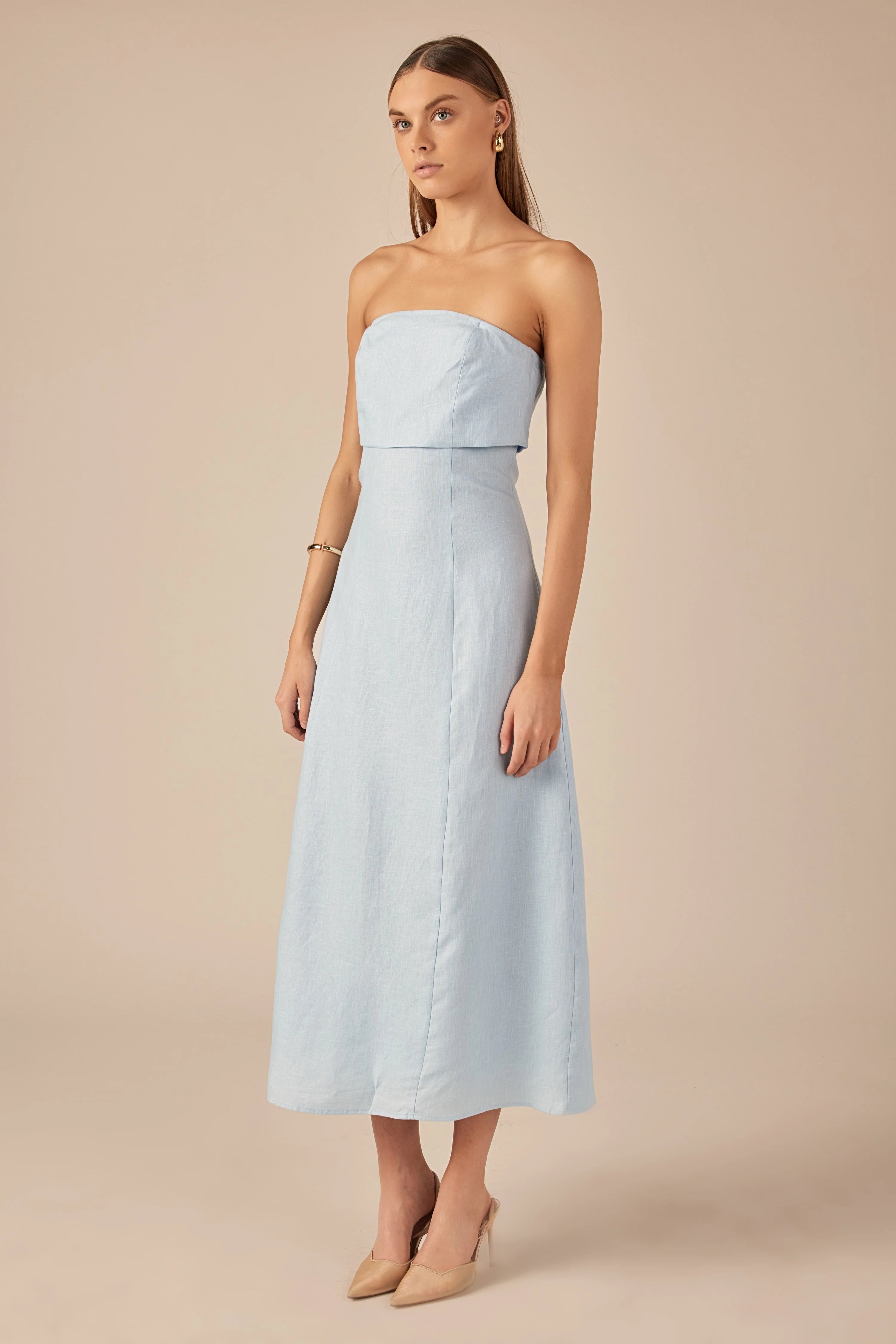 Lucia Folded Strapless Linen Maxi Dress