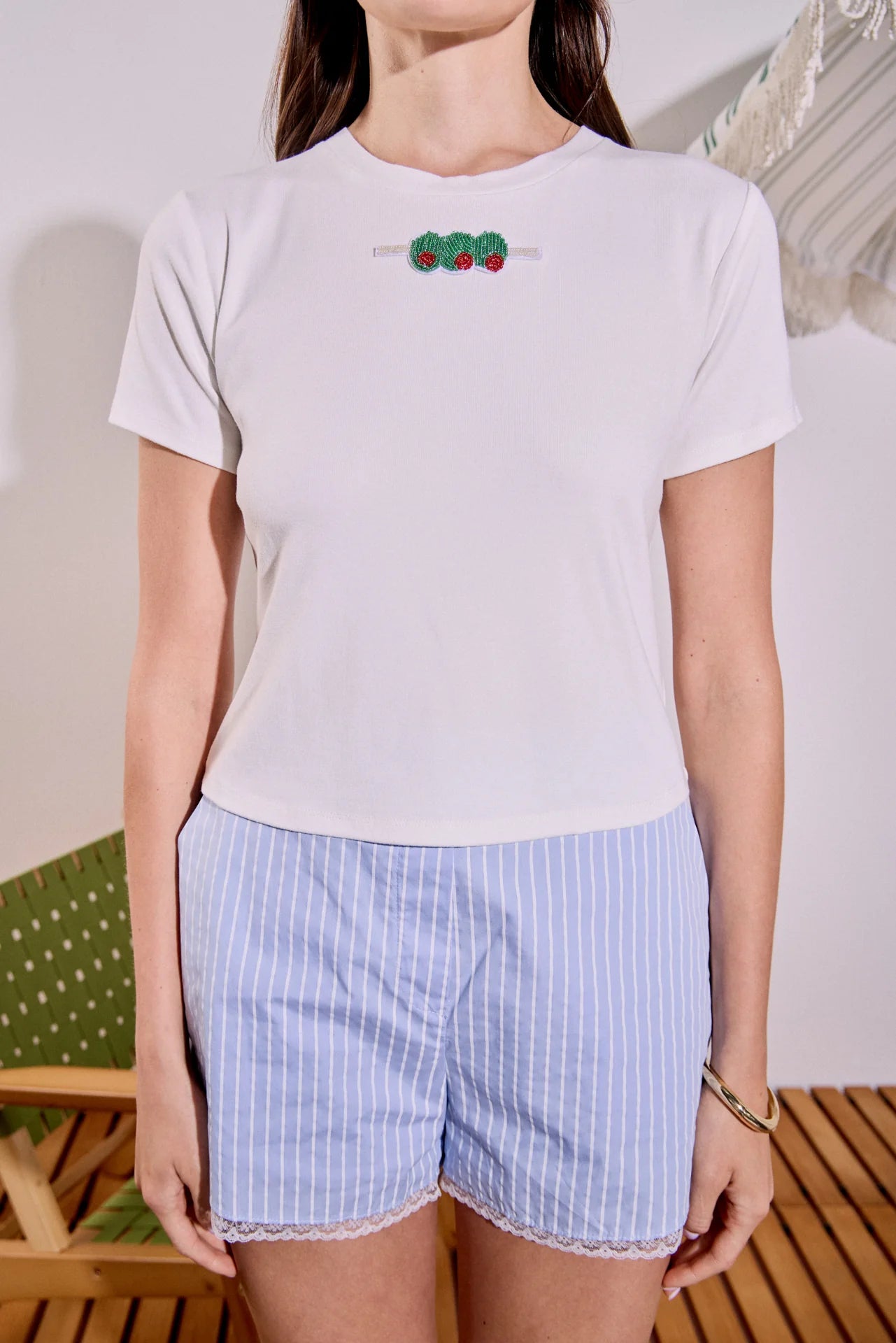 Beaded Olive Baby Tee