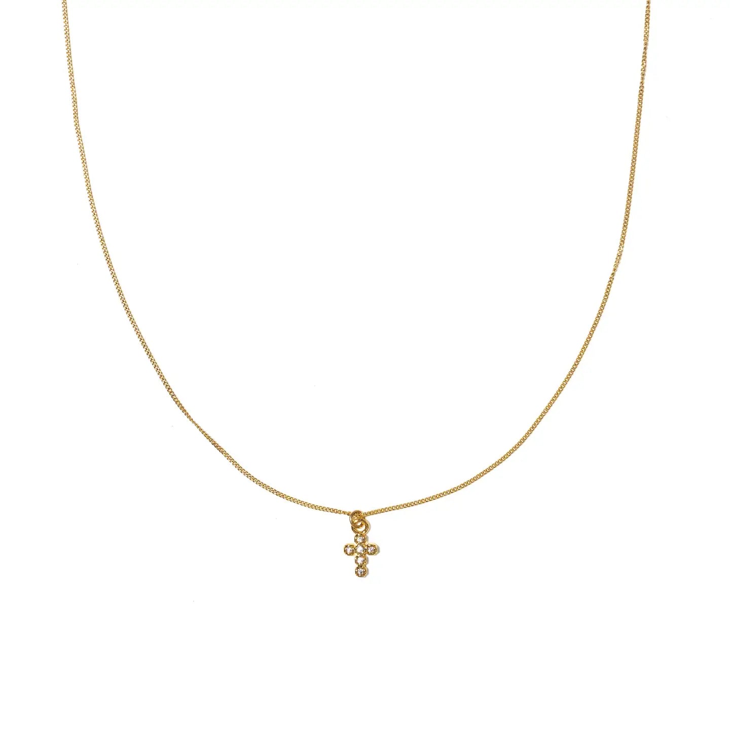 18K Gold Dainty Diamond Cross Pendant Necklace