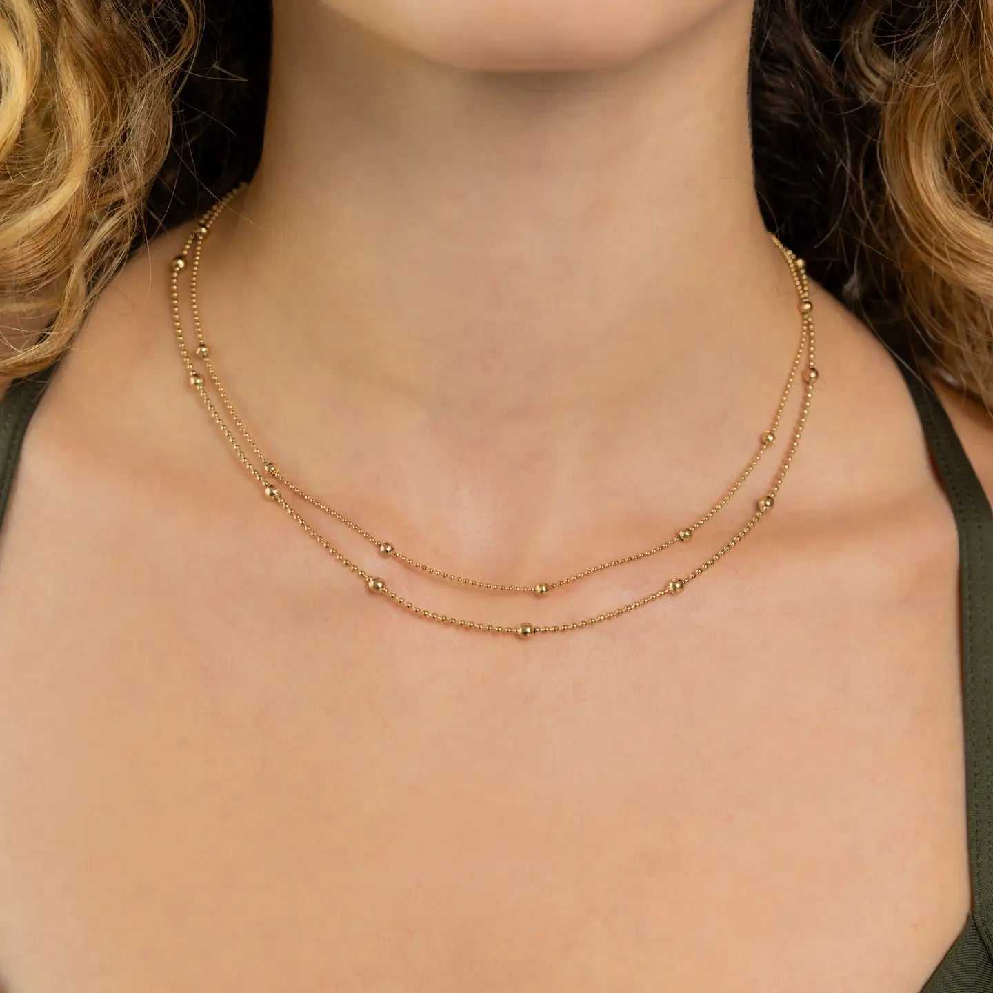 Waterproof Gold Double Beaded Chain Necklace