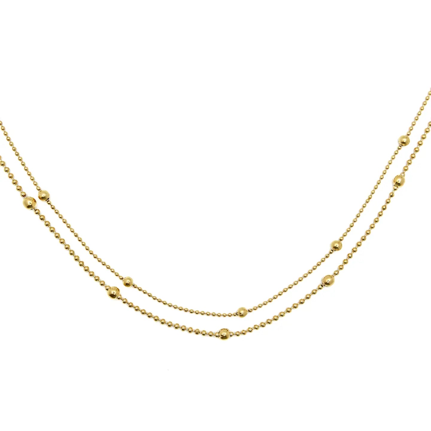Waterproof Gold Double Beaded Chain Necklace