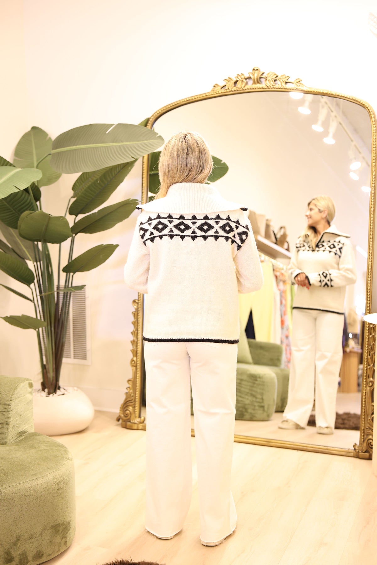 Ivory Aztec Fair Isle Quarter-Zip Sweater