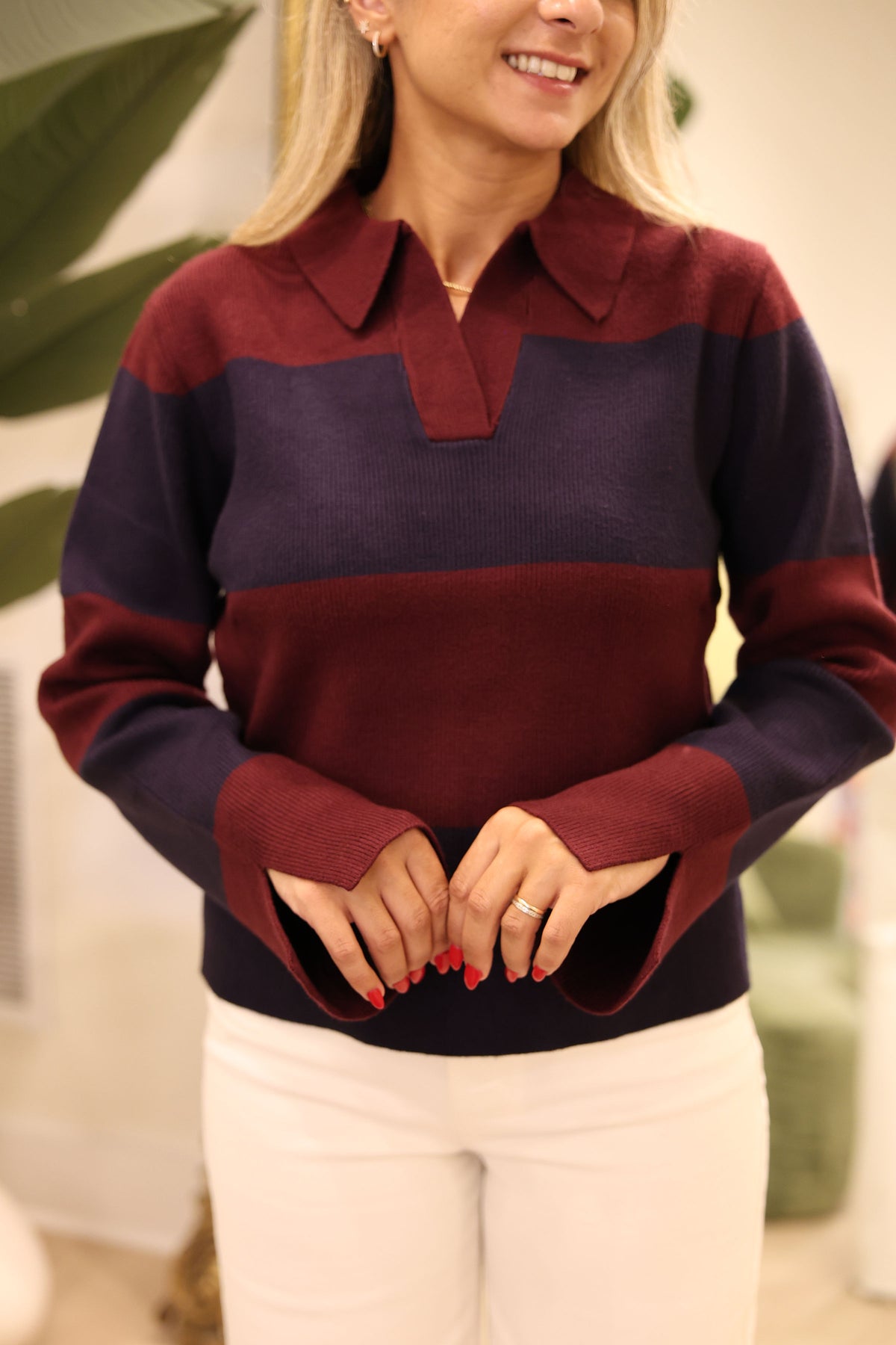 Striped Collared Knit Sweater