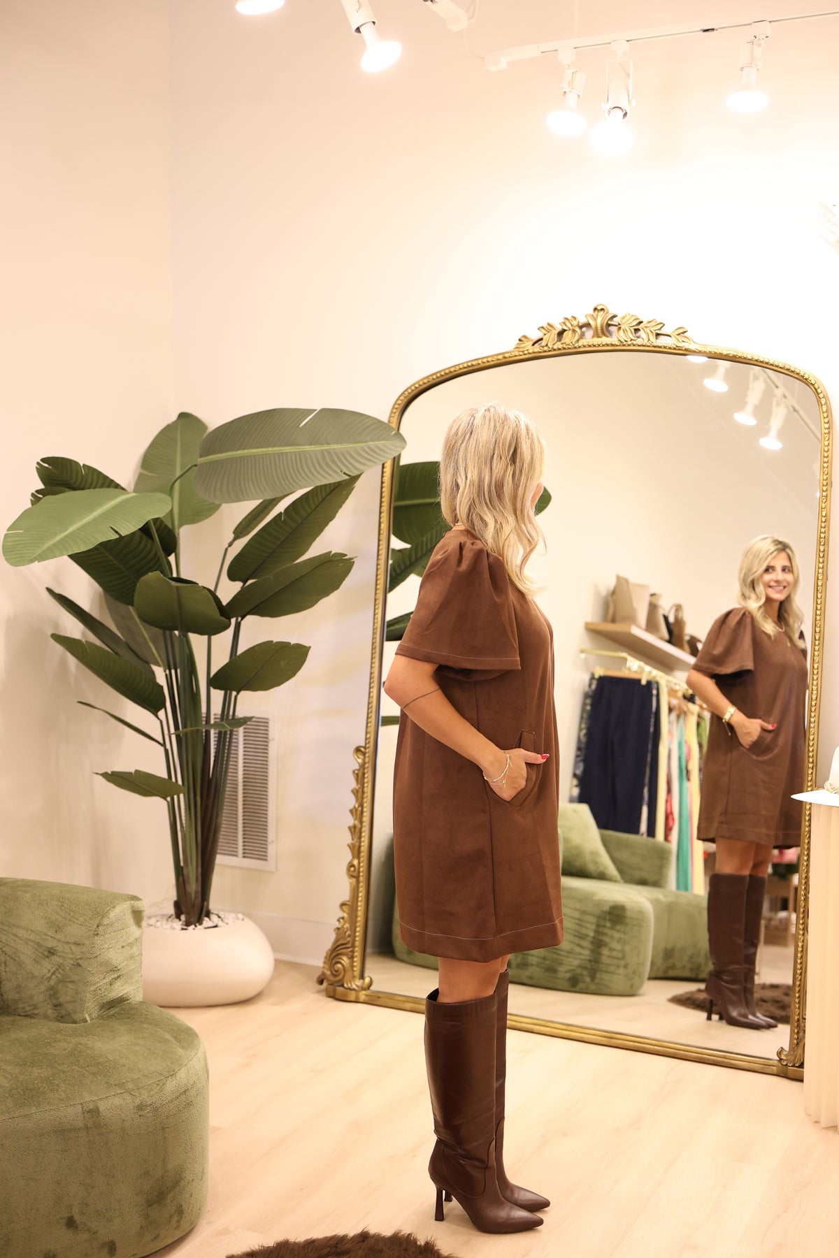 Suede Short Sleeve Dress