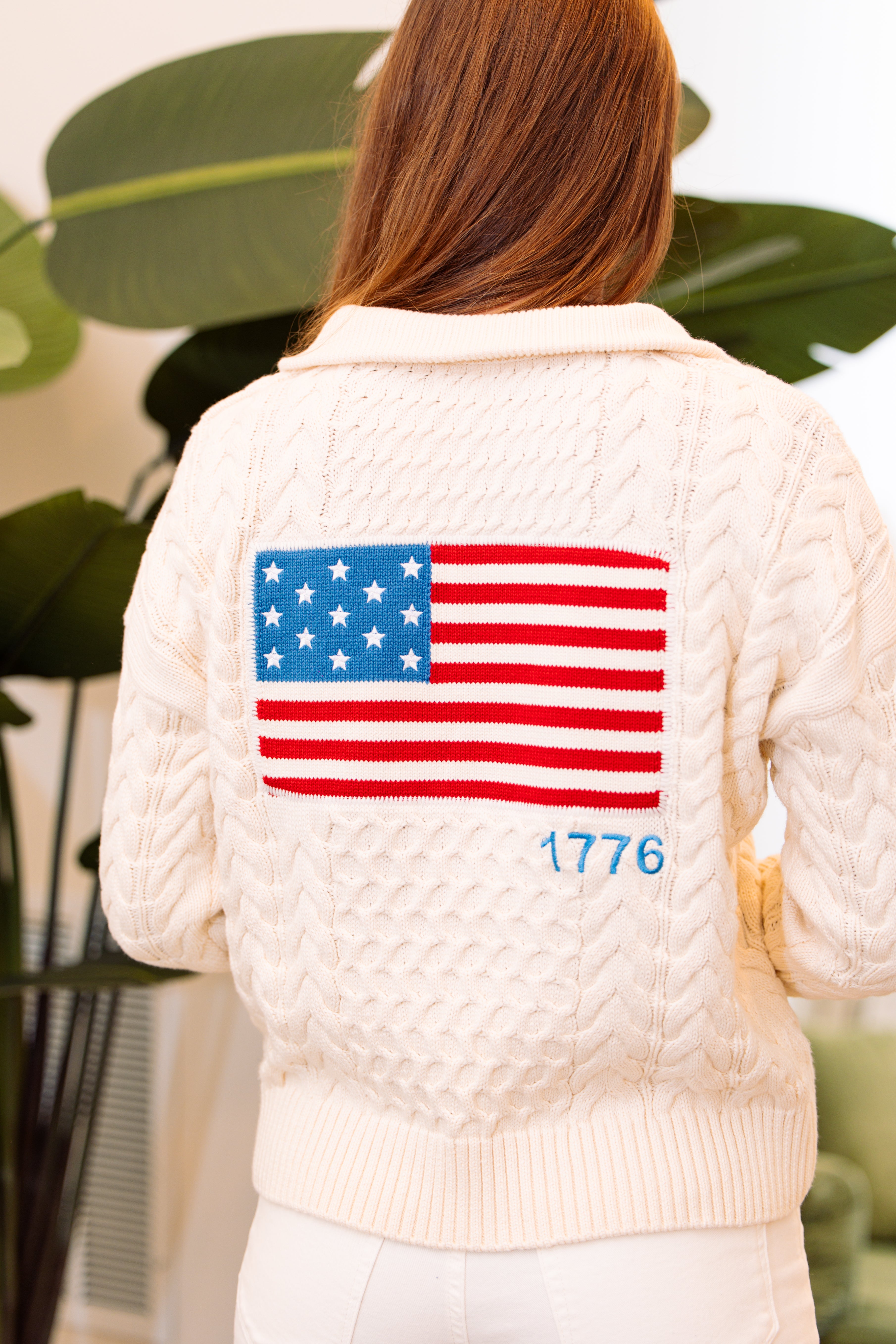 1776 Anniversary Flag 1/2 Zip Cable Sweater