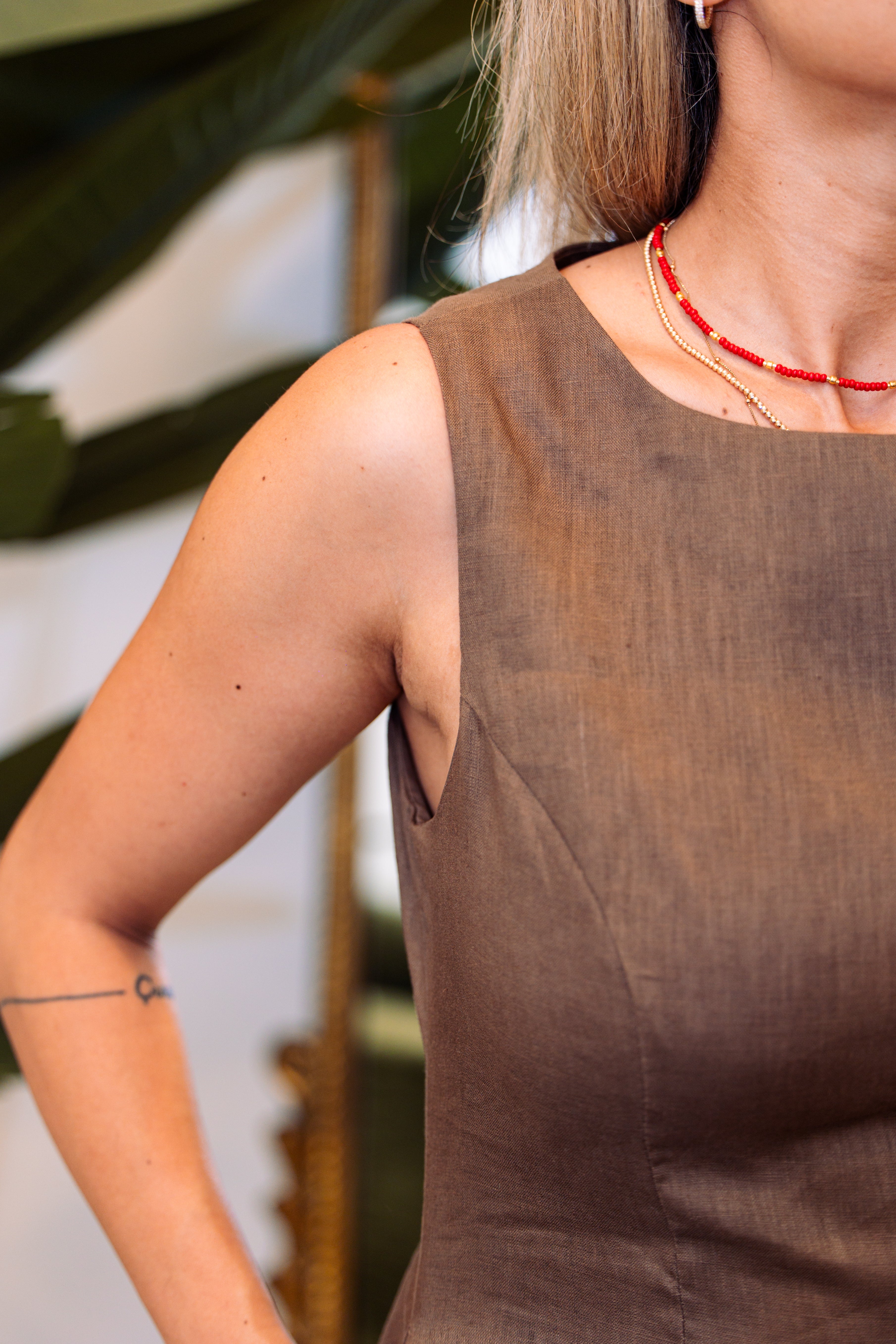 Linen Mini Dress With Scallop Hem