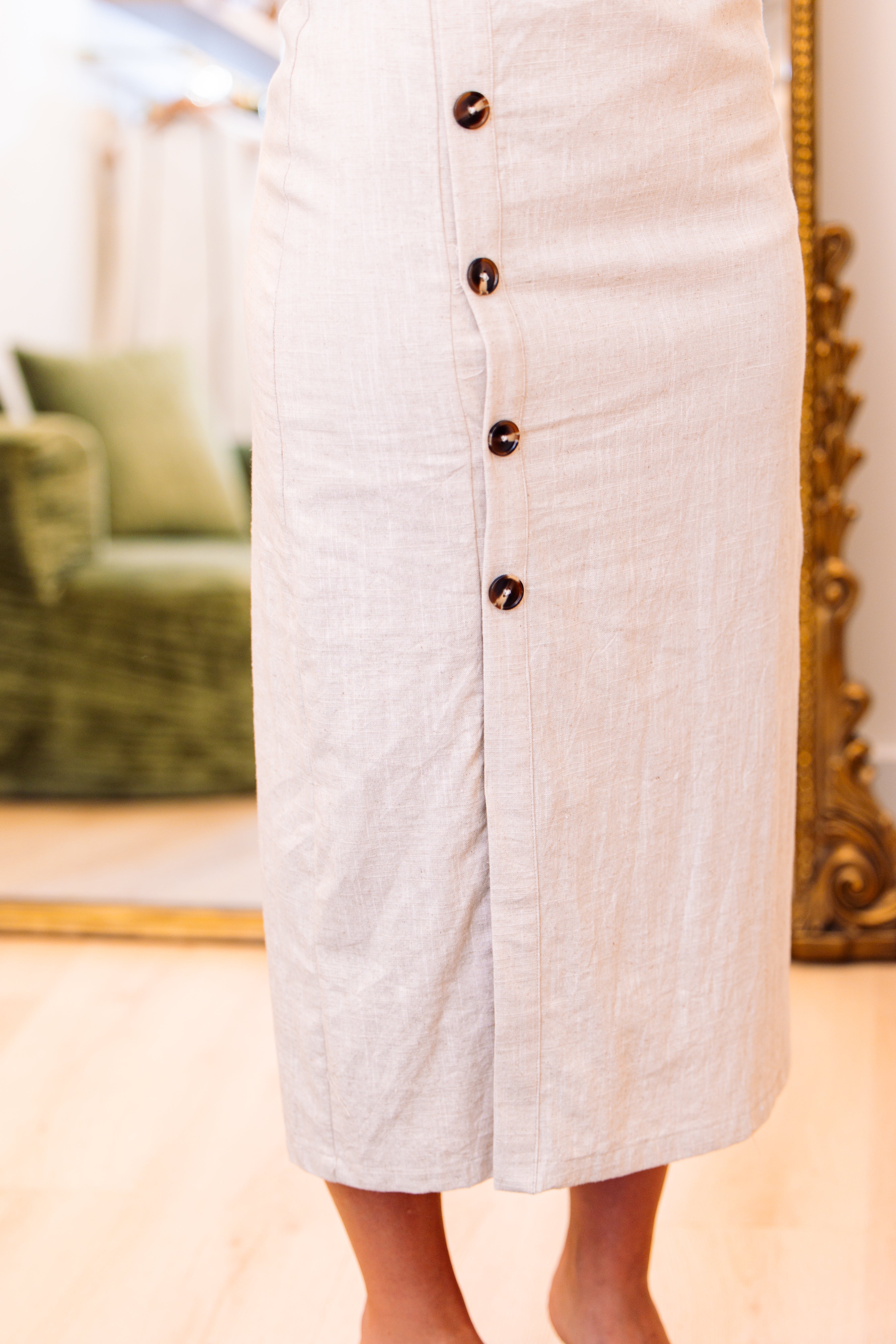 Button Detail Linen Long Dress