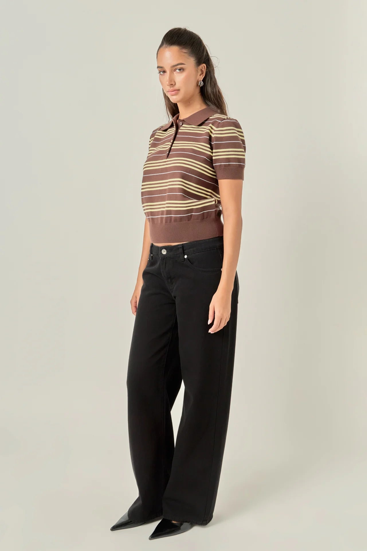 Striped Polo Knit Top