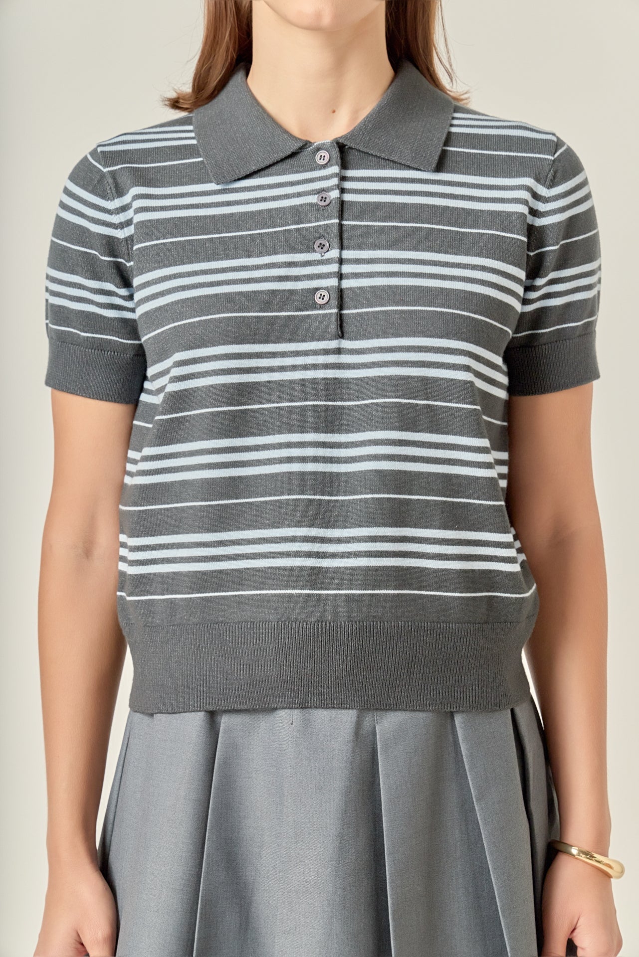 Striped Polo Knit Top
