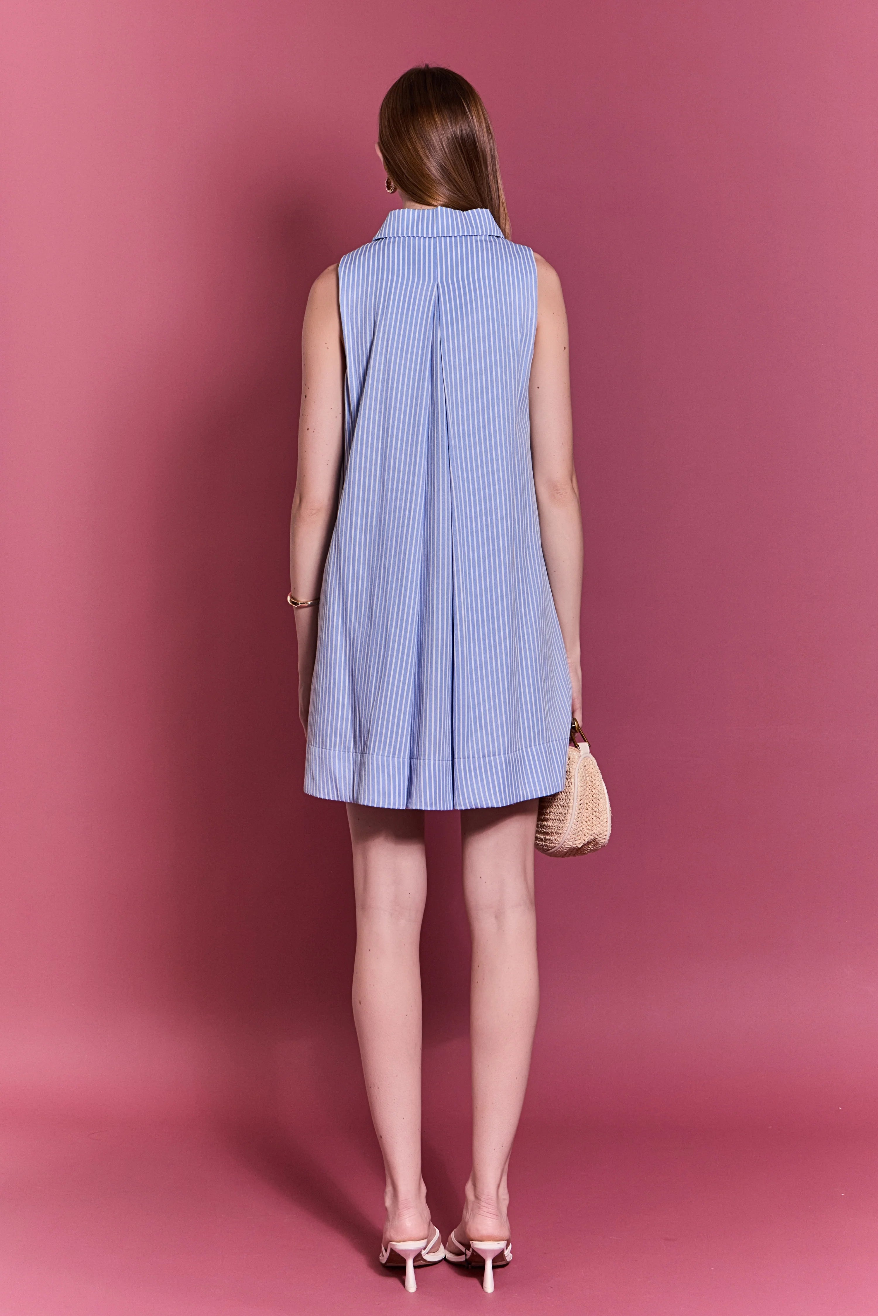 Zip-Front Collared Sleeveless Mini Dress
