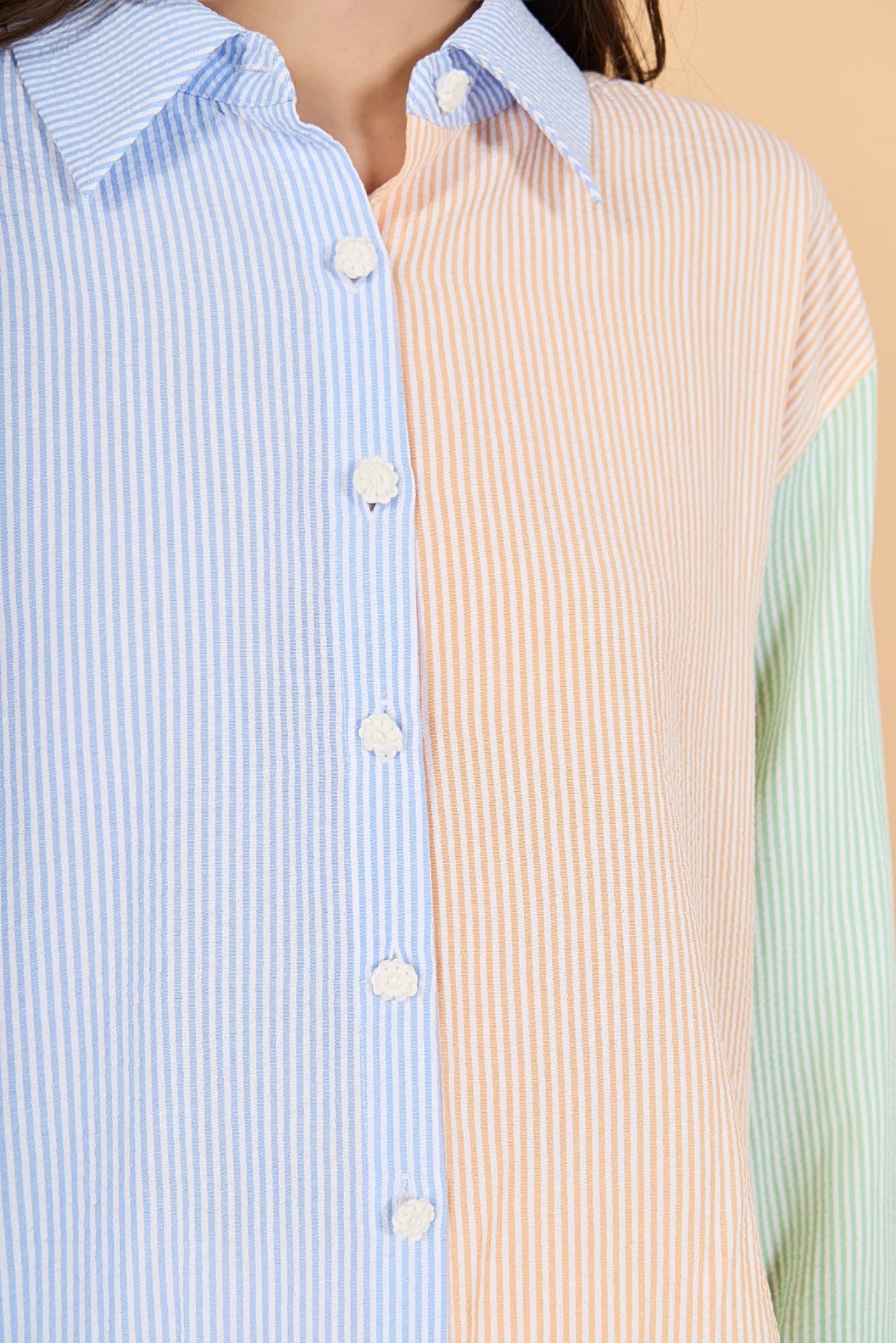 Colorblock Seersucker Button Down Shirt