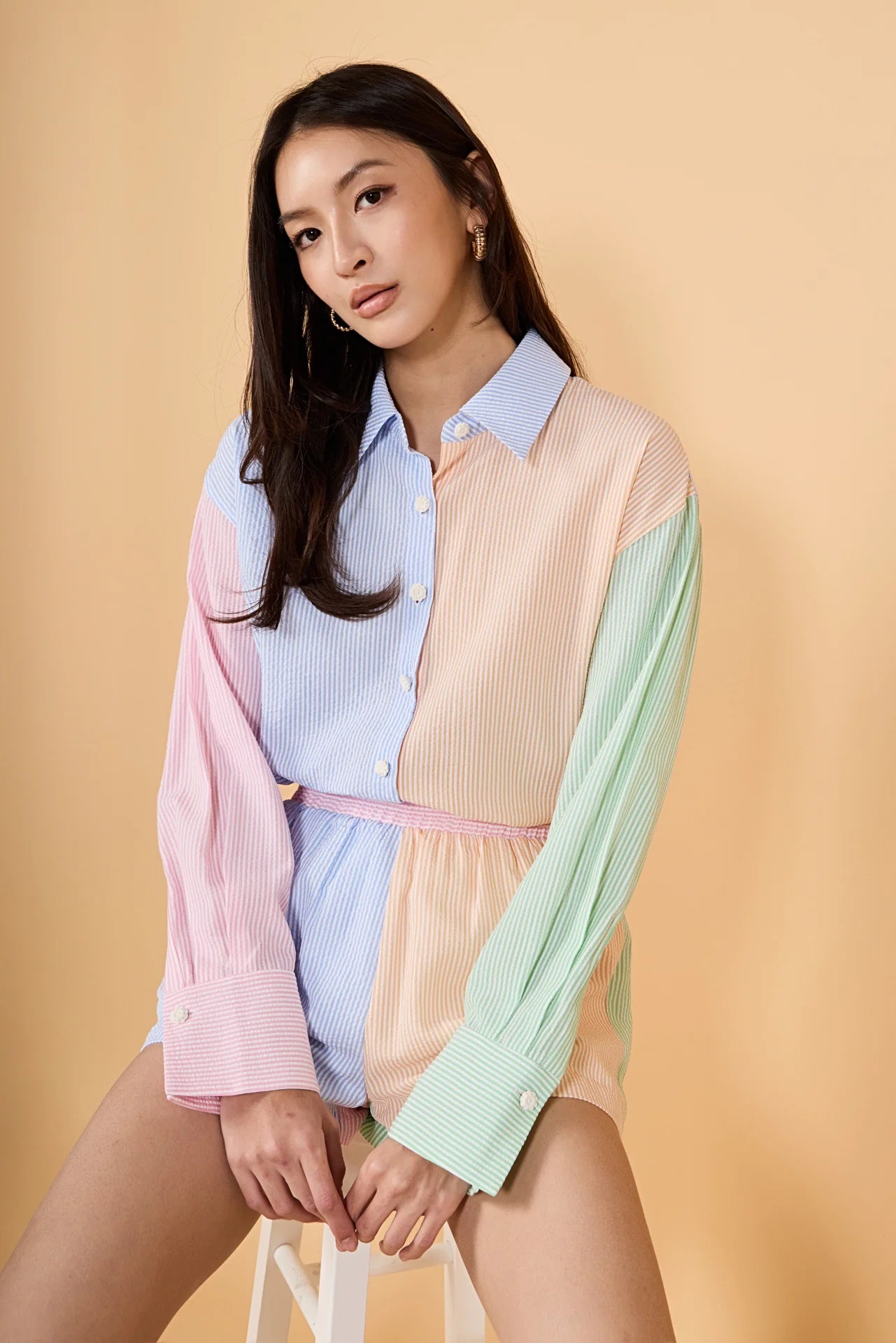 Colorblock Seersucker Short