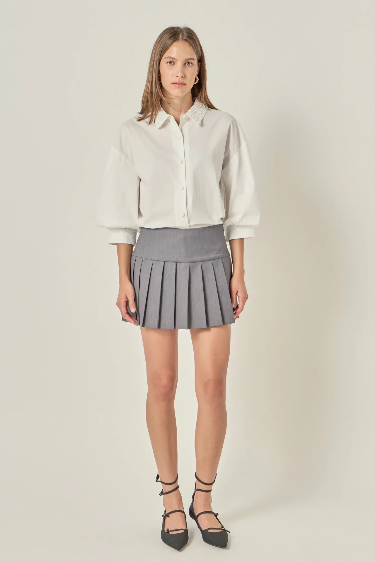 Lace Collar Balloon Sleeve Shirt