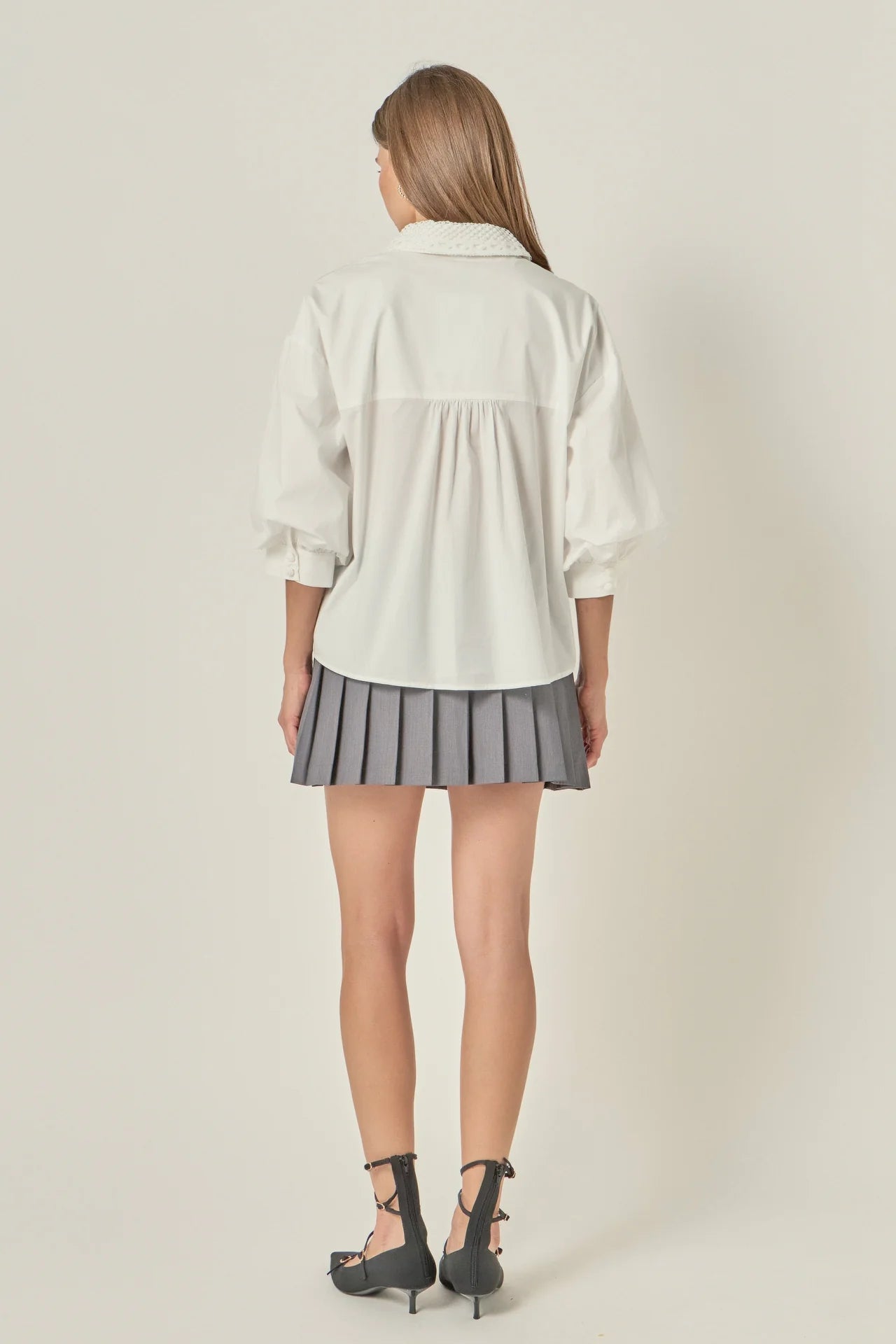 Lace Collar Balloon Sleeve Shirt