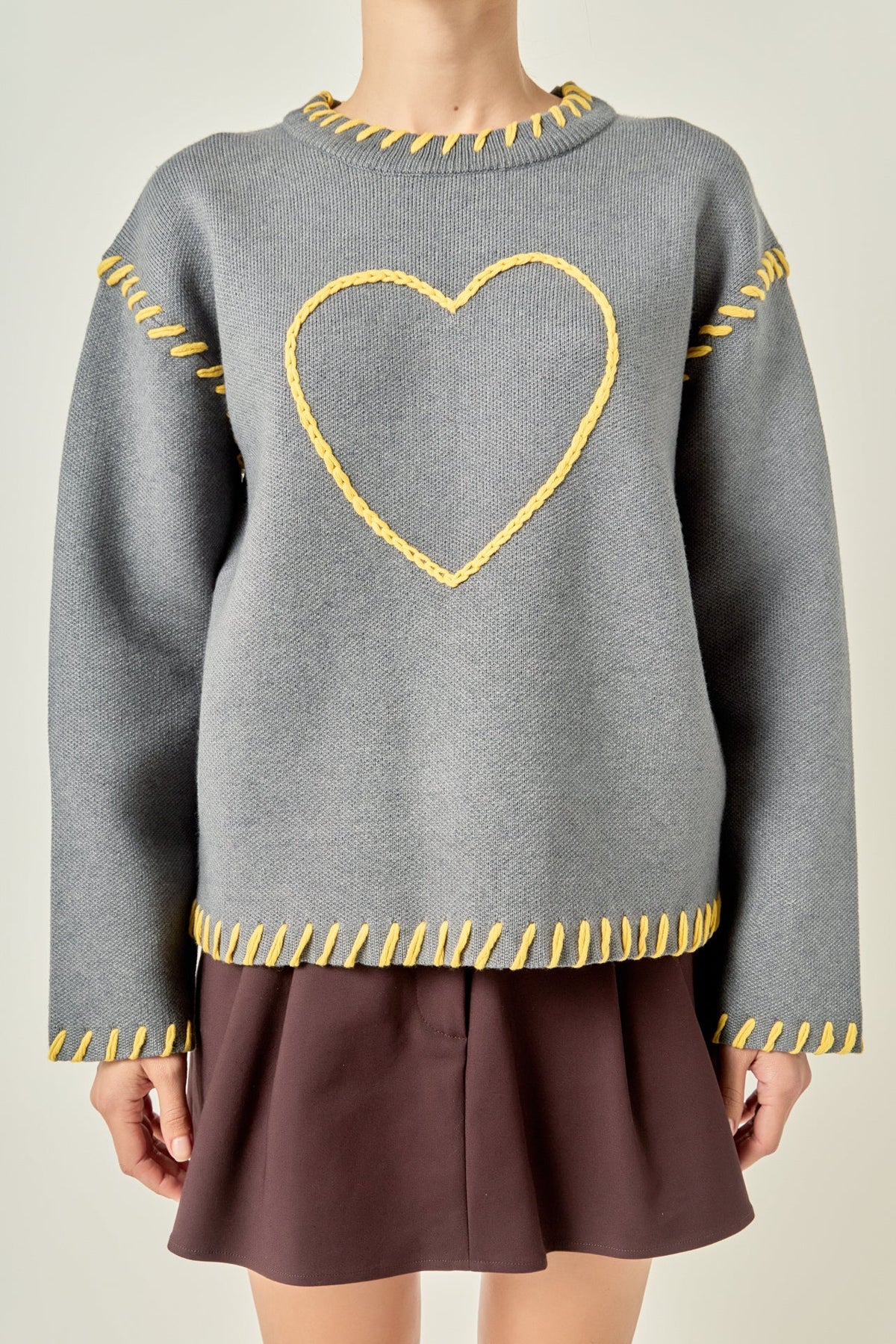 Heart Whipstitch Knit Sweater