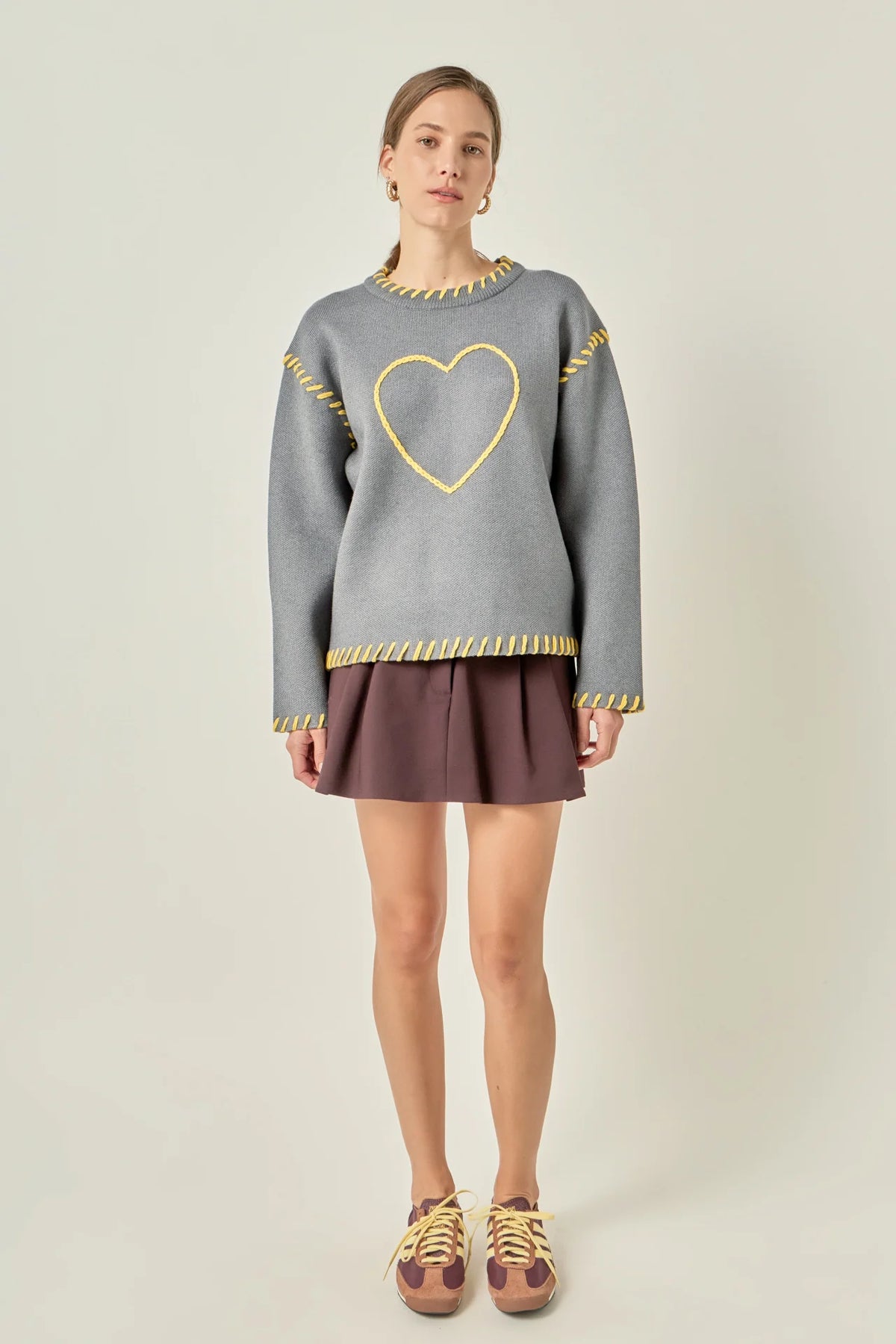 Heart Whipstitch Knit Sweater