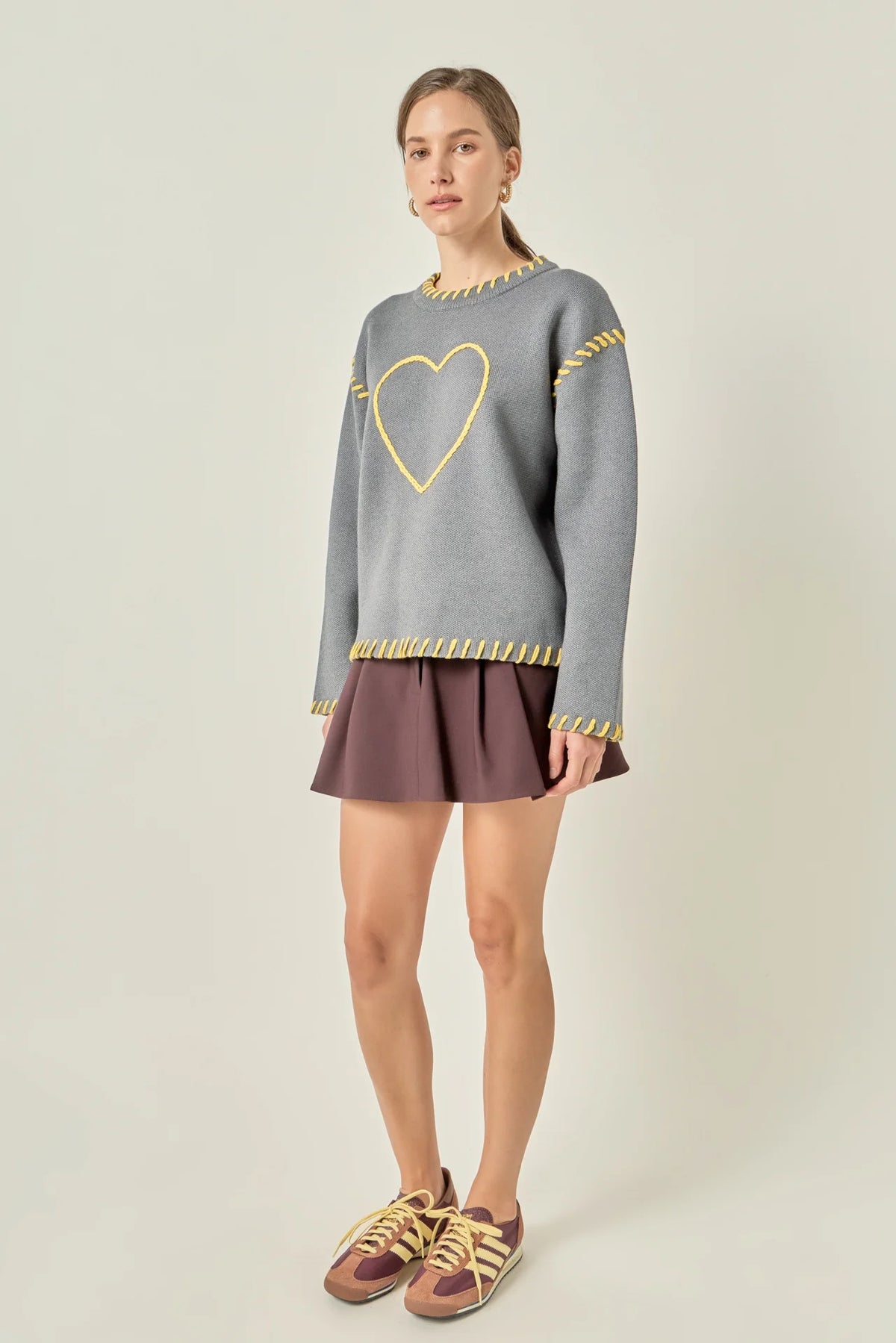 Heart Whipstitch Knit Sweater