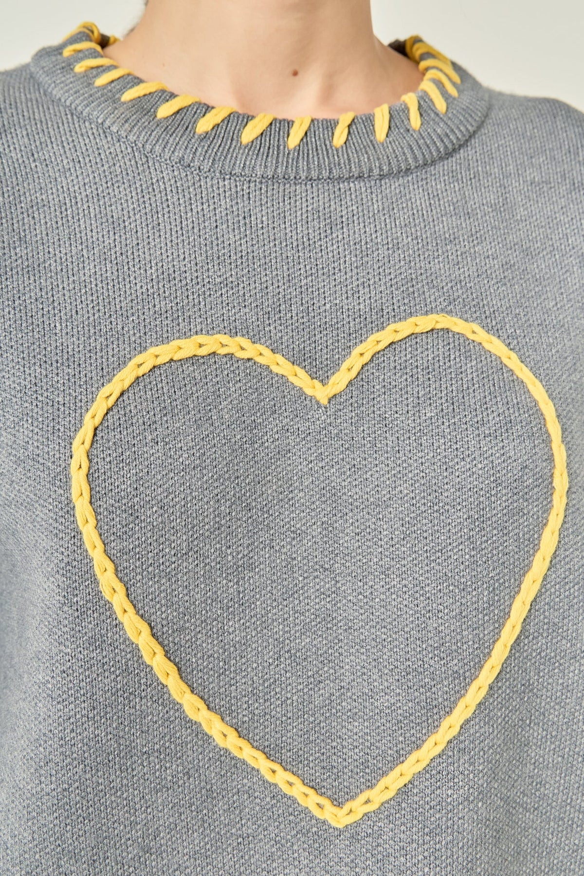 Heart Whipstitch Knit Sweater