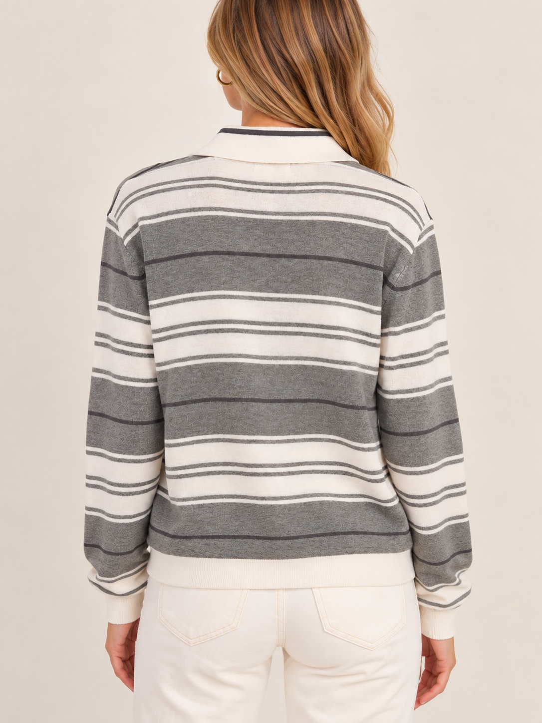 Harper Striped Knit Polo Sweater