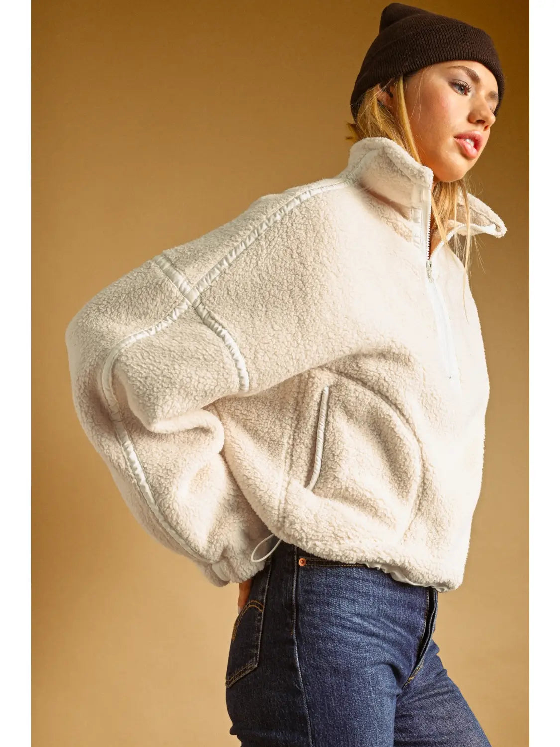 Half Zip Up Sherpa Pullover