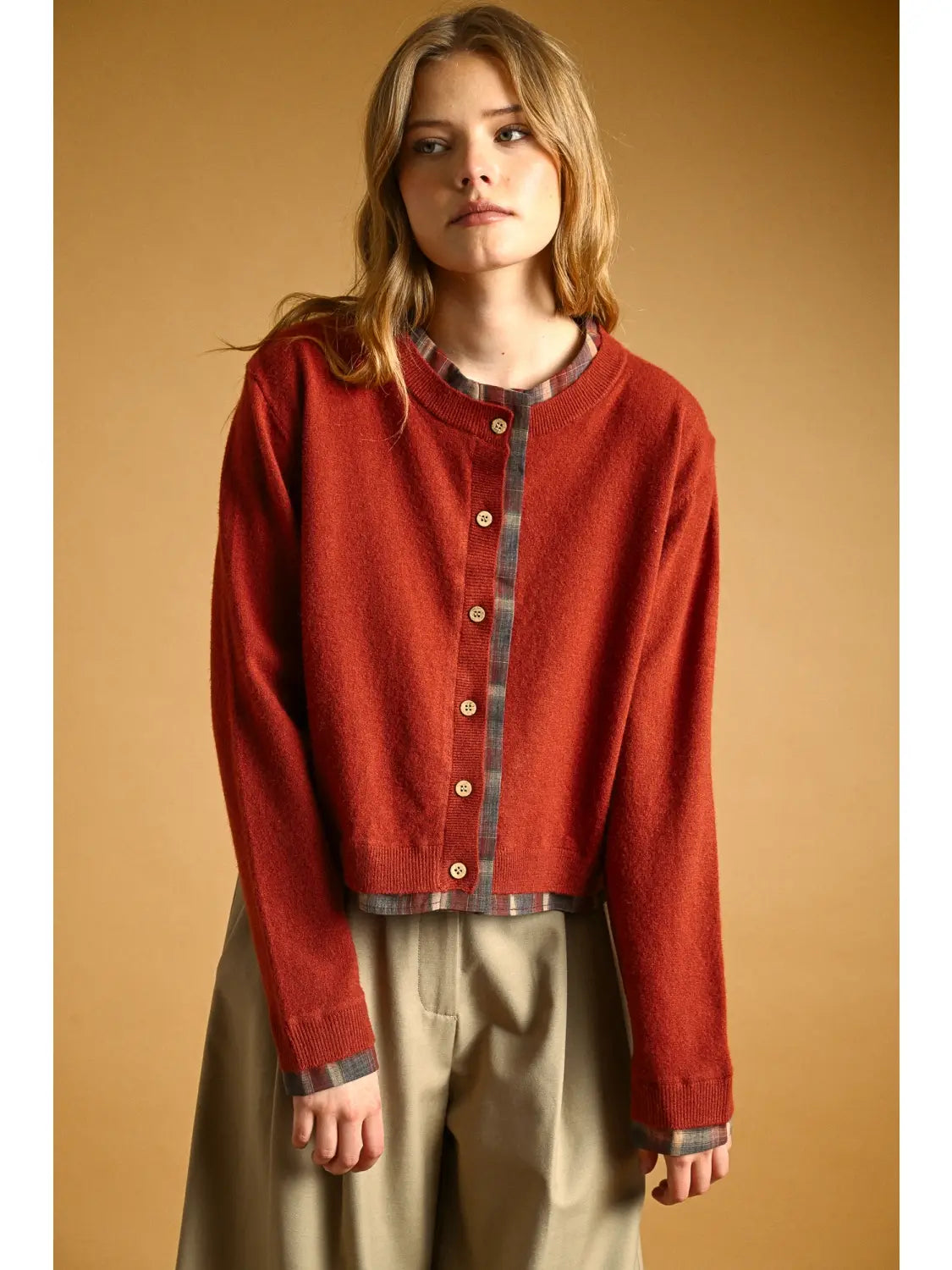 Plaid Contrasted Button Front Cardigan