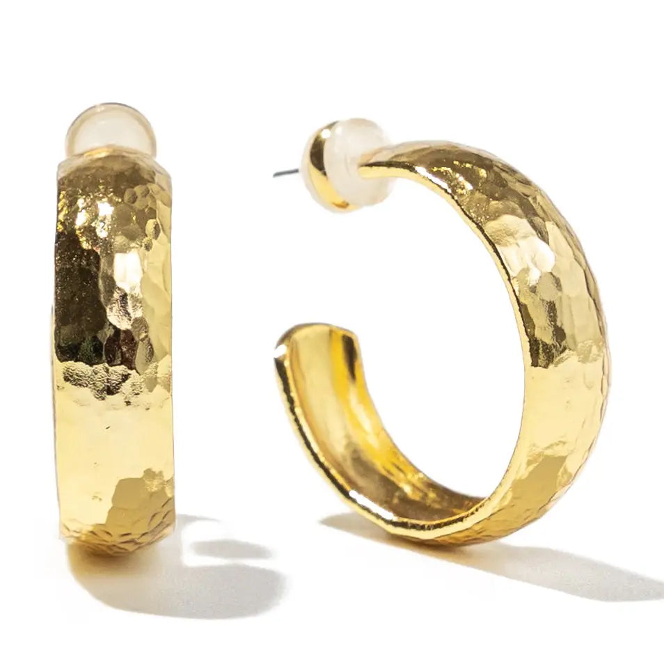 24K Gold Hammered Hoops