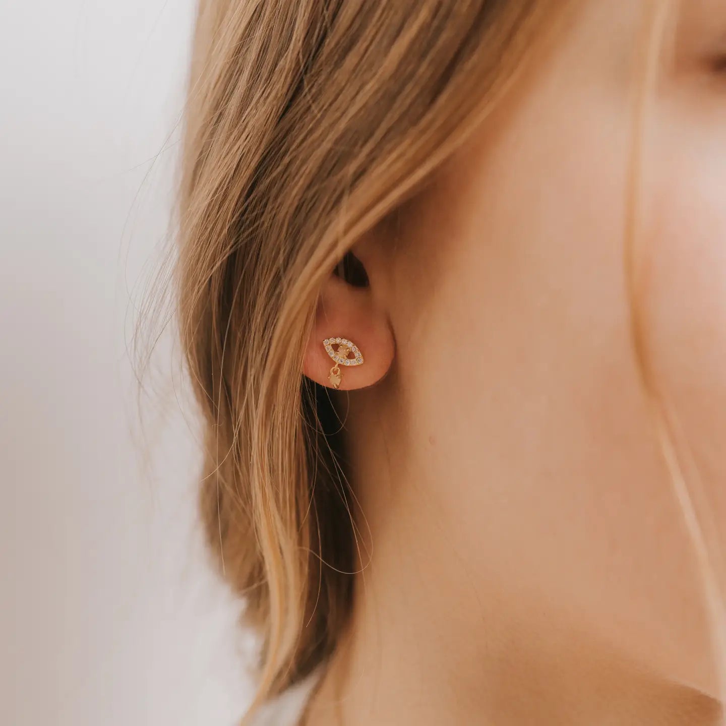 Evil Eye Drop - Rose Quartz - Gold Earrings