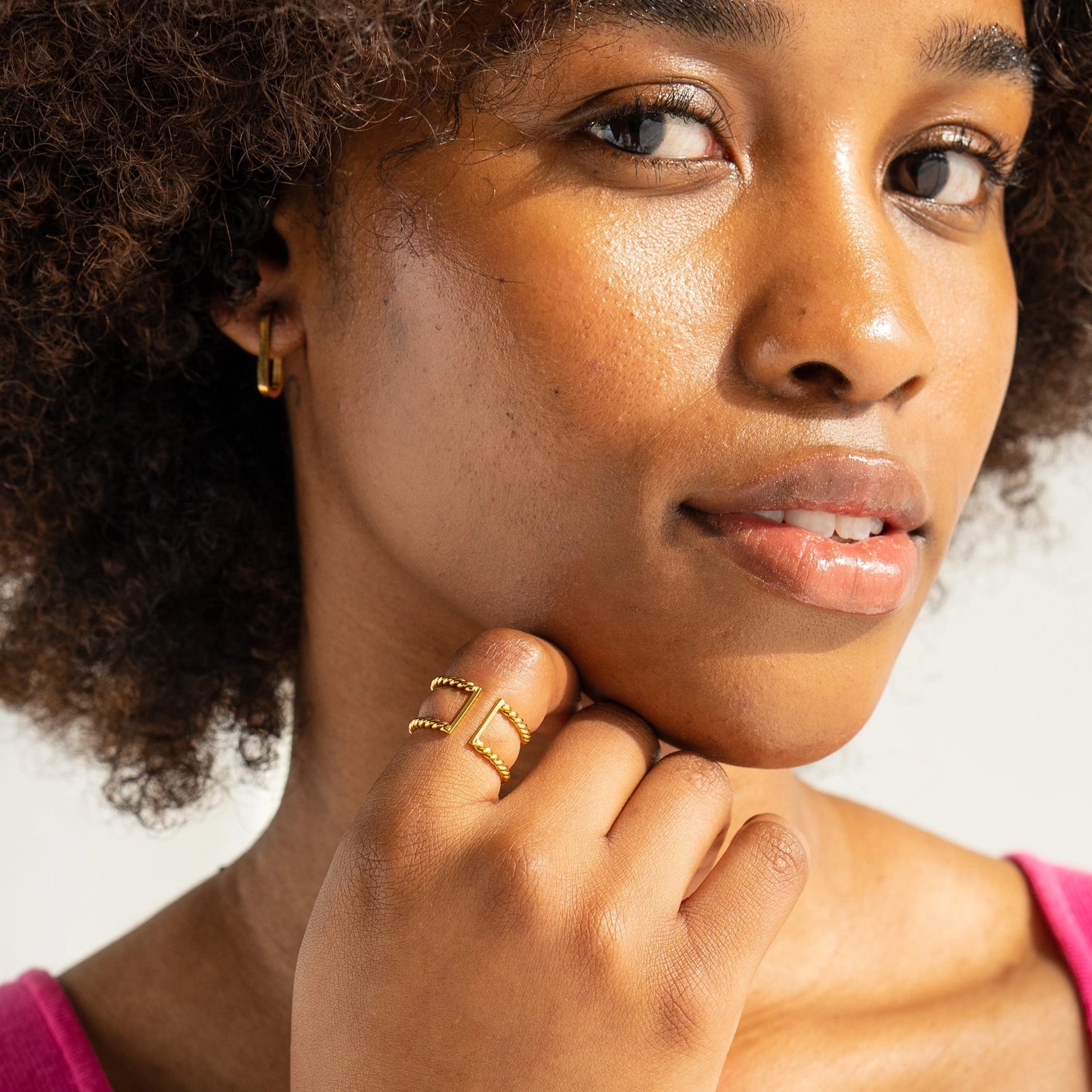 Waterproof Gold Twisted Double Ring