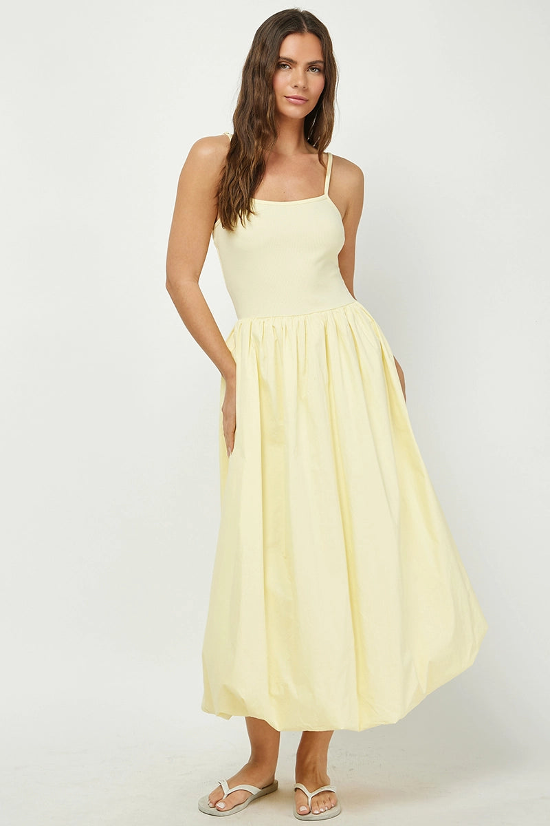 Contrast Ribbed Cami with Bubble Maxi Skirt
