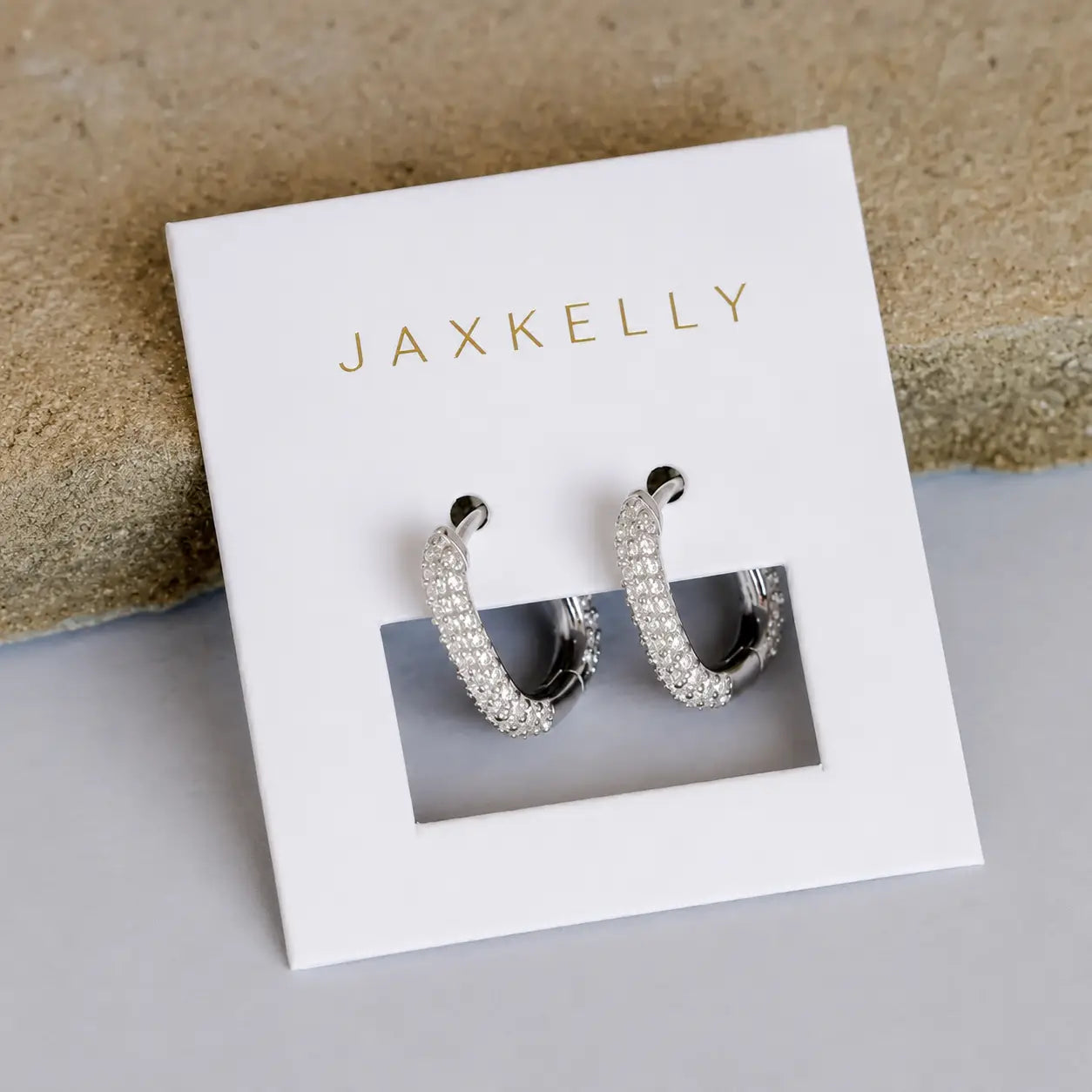 Silver Hoop - Pave - White Cz - Earrings