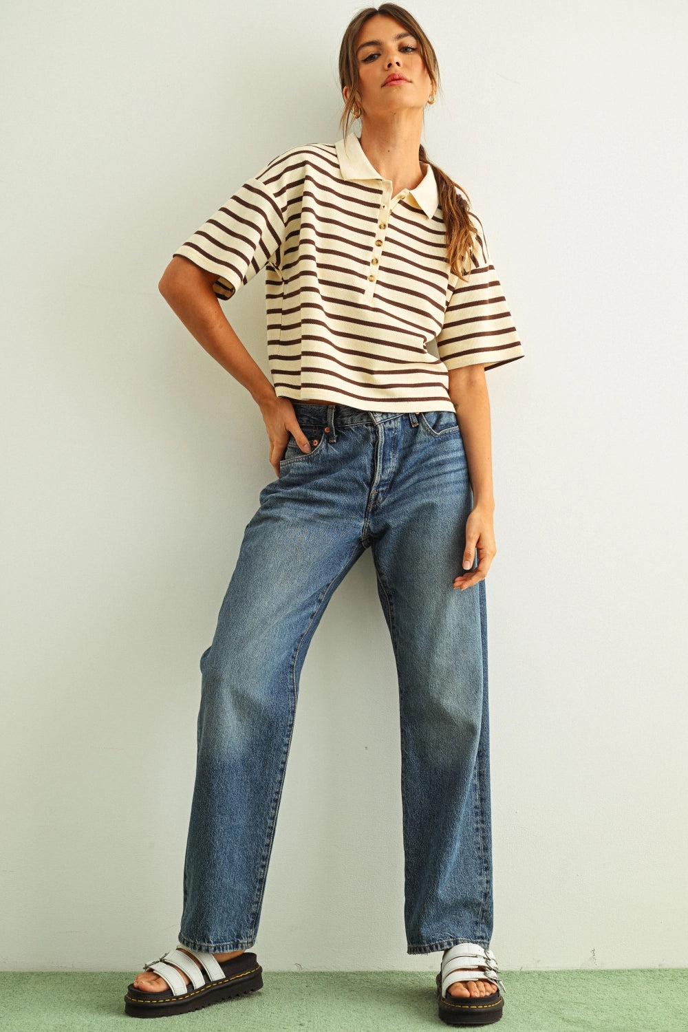 Stripe Pattern Short Sleeve Polo Shirts