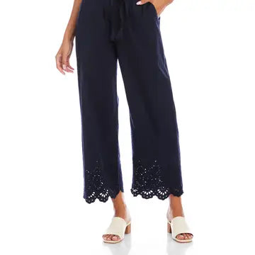 Embroidered Scallop Edge Cropped Pants