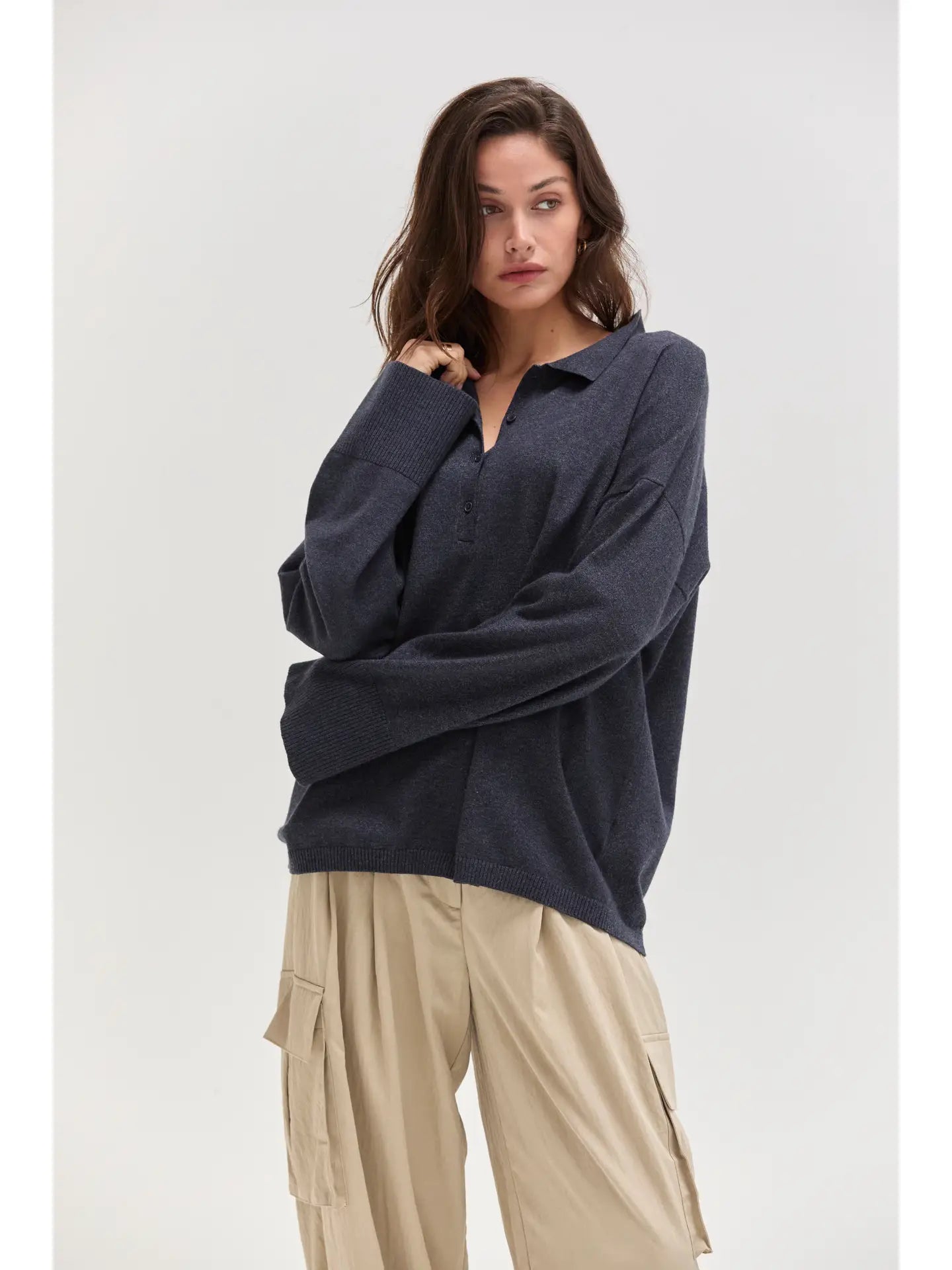 Heather Polo Sweater Top