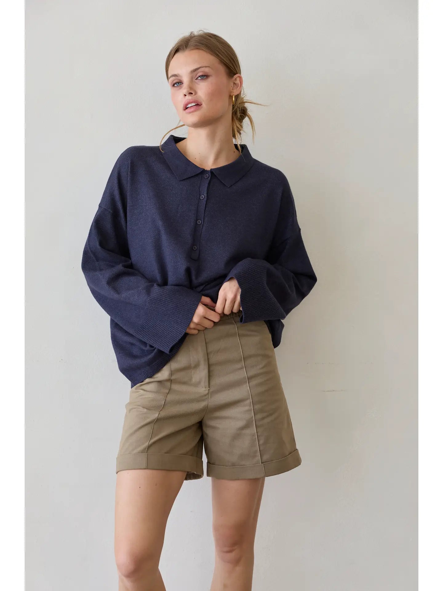 Heather Polo Sweater Top