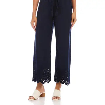 Embroidered Scallop Edge Cropped Pants