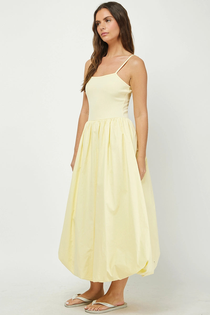 Contrast Ribbed Cami with Bubble Maxi Skirt