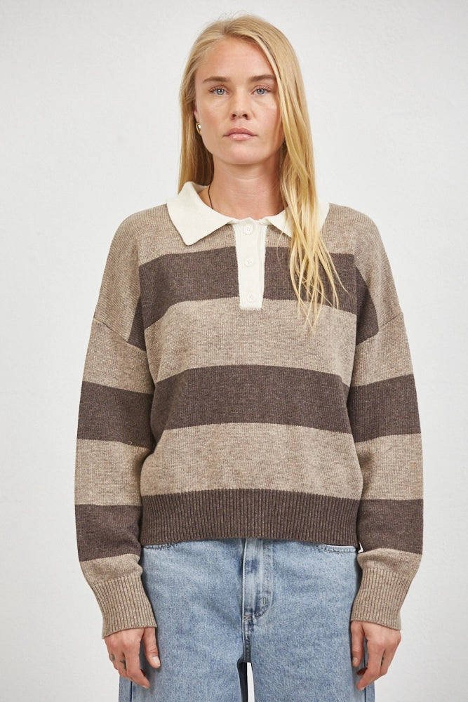 Knit Collar Neck Long Sleeve Sweater