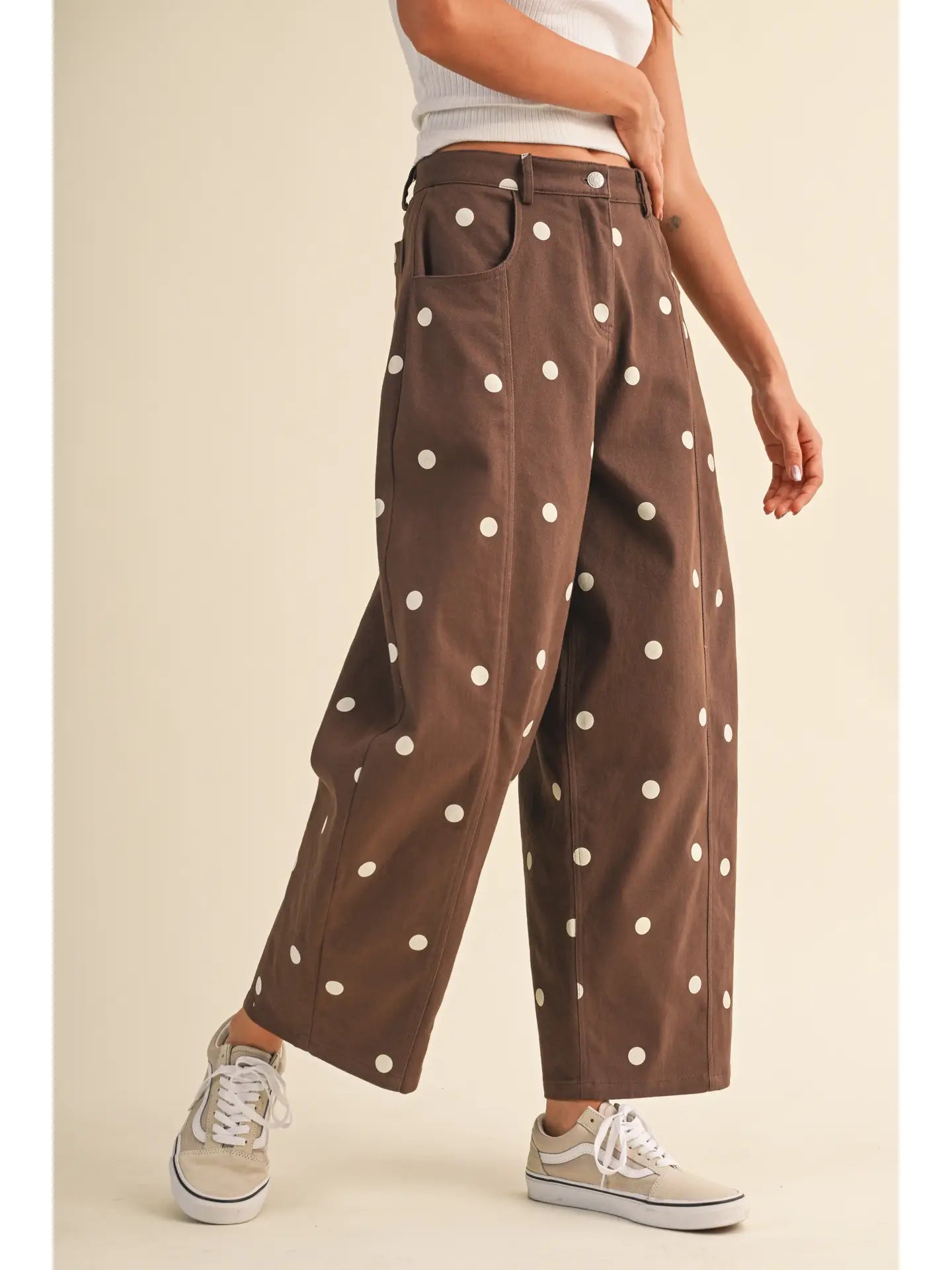 Polkadot Stretch Twill Mid Waist Barrel Pants