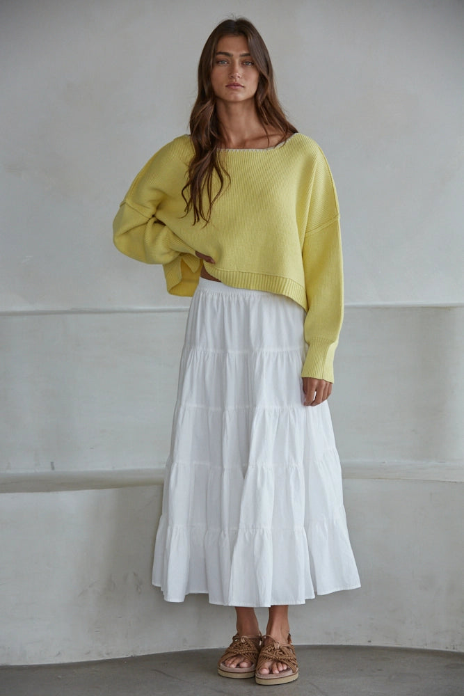 Knit Sweater Ribbed Boat Neck Long Sleeve Pullover