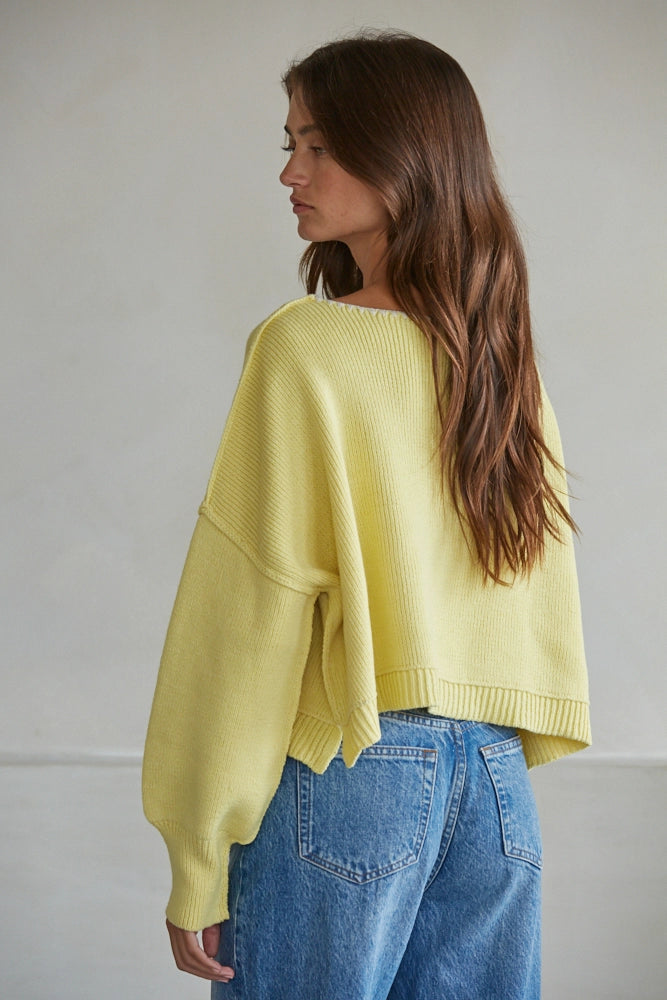 Knit Sweater Ribbed Boat Neck Long Sleeve Pullover
