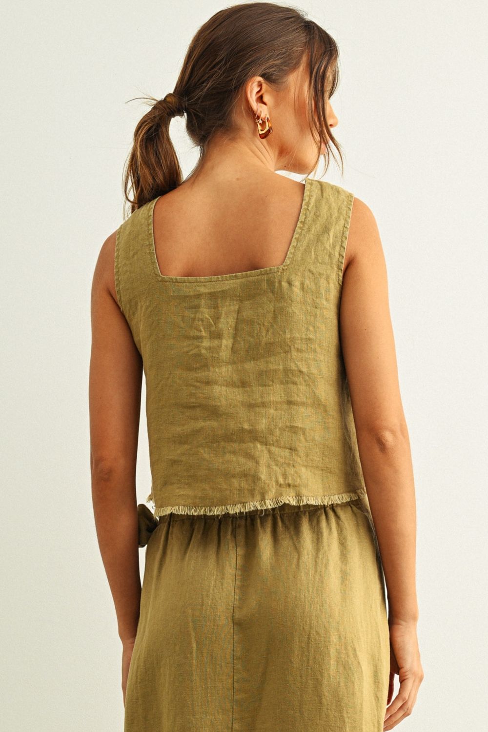 Short Sleeve Square Neck Raw Hem Top