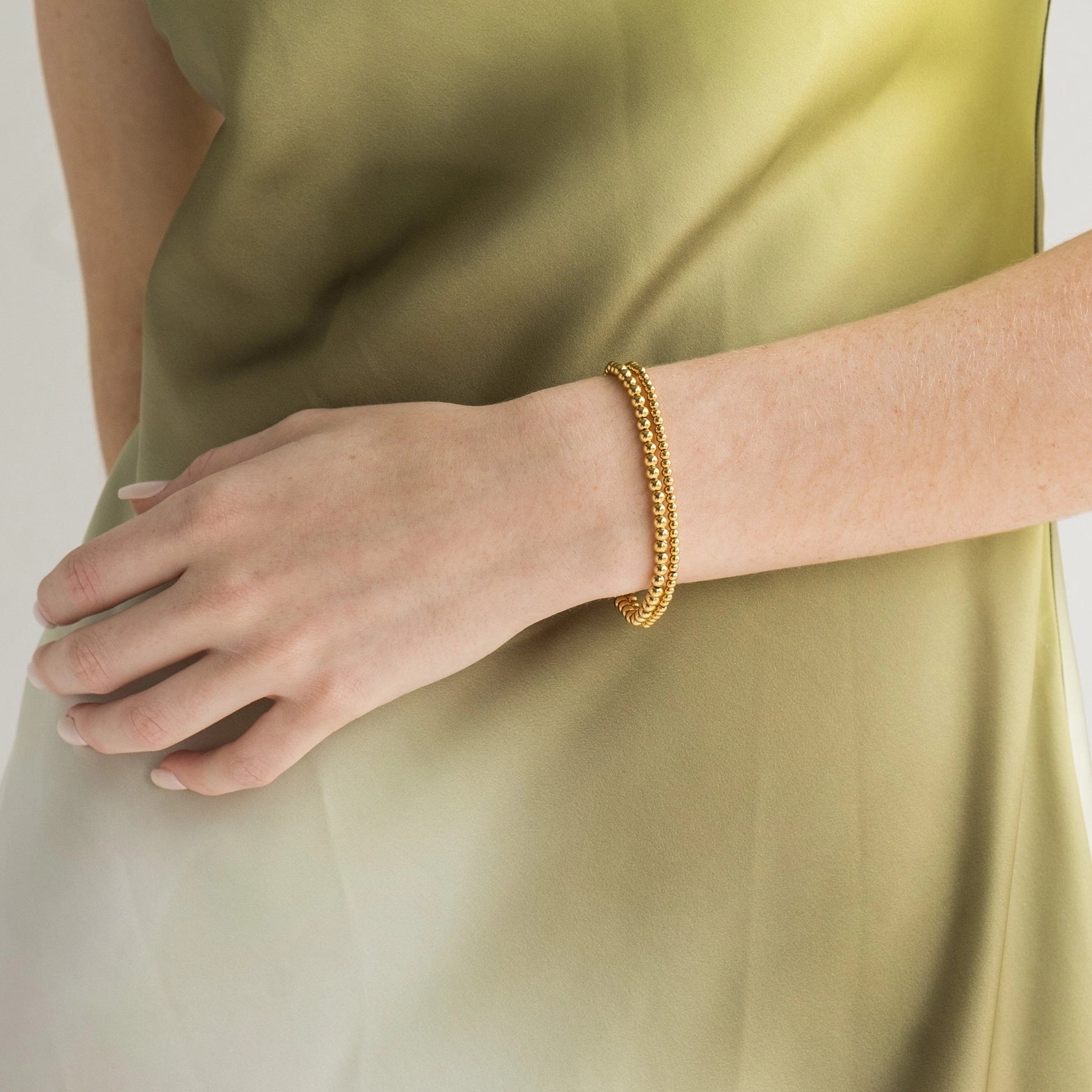 Waterproof Dainty Gold Double Beaded Bracelet