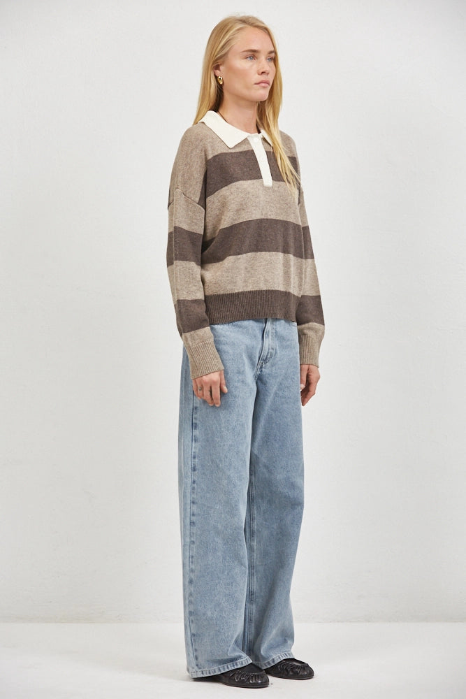 Knit Collar Neck Long Sleeve Sweater