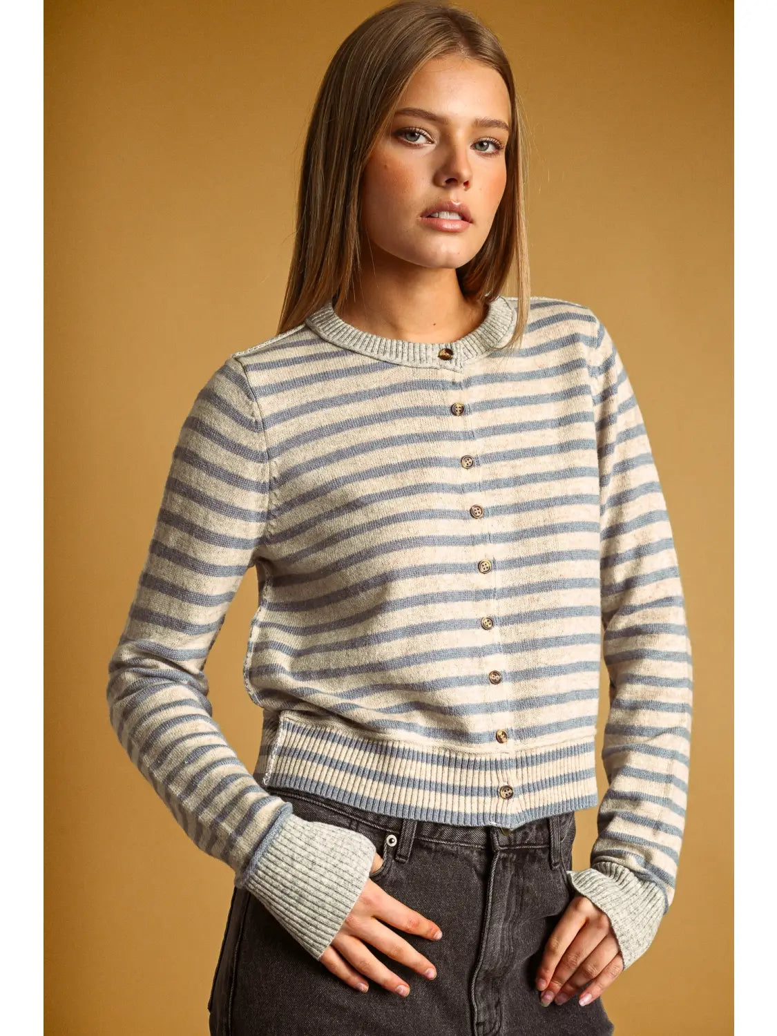 Striped Pattern Button Front Cardigan