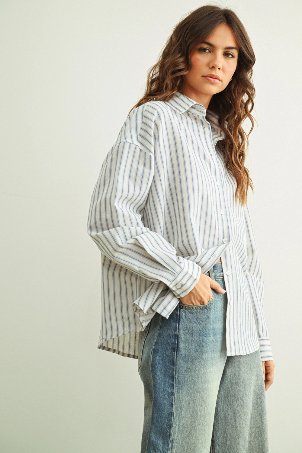 Striped Button Front Long Sleeve Shirts