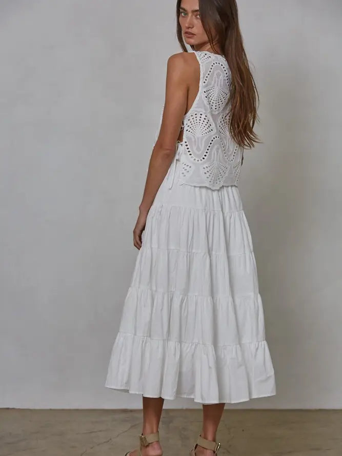 Woven Cotton Eyelet Round Neck Top